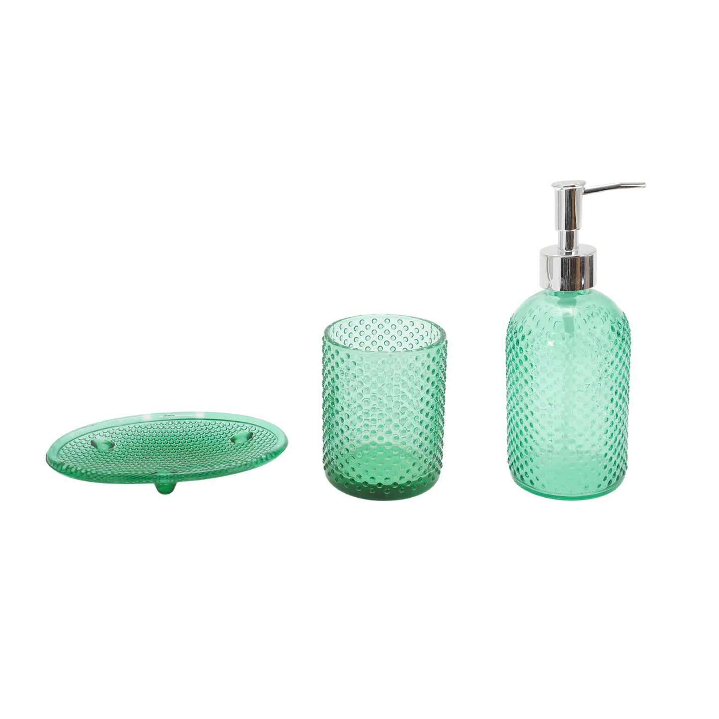 Juego de 3 accesorios de baño modernos con diseño de puntos duraderos, color verde