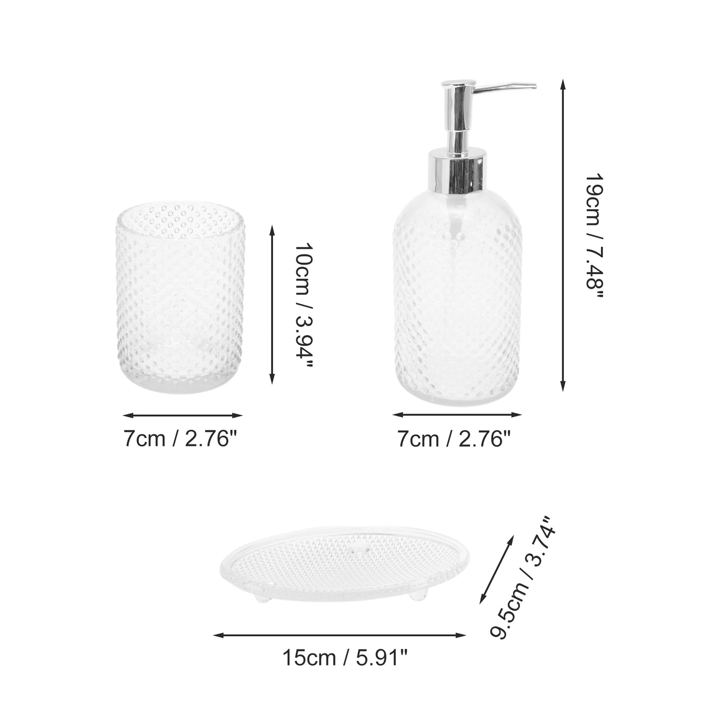 3 Pcs Set Durable Dots Modern Bathroom Accessories Kit Clear