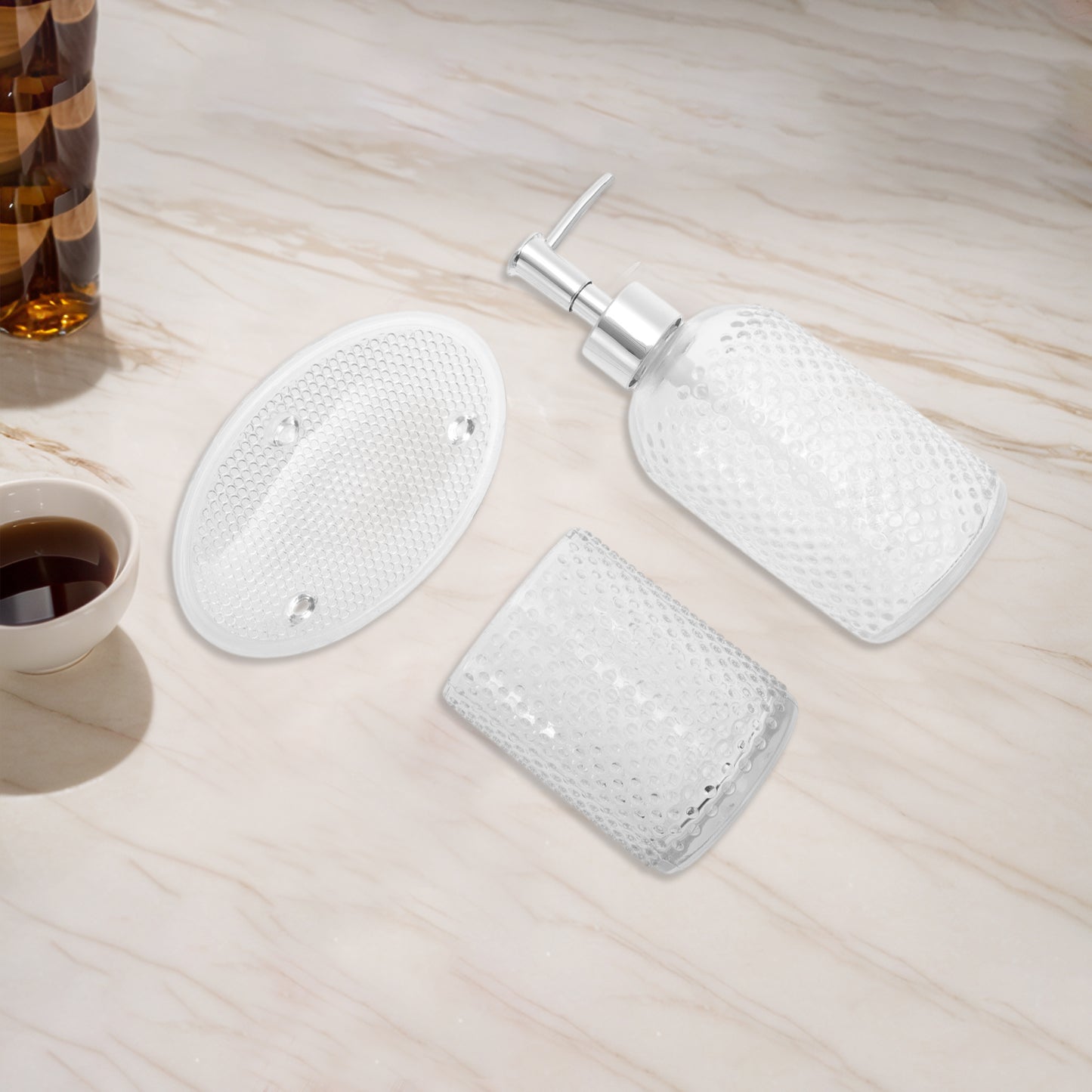 3 Pcs Set Durable Dots Modern Bathroom Accessories Kit Clear