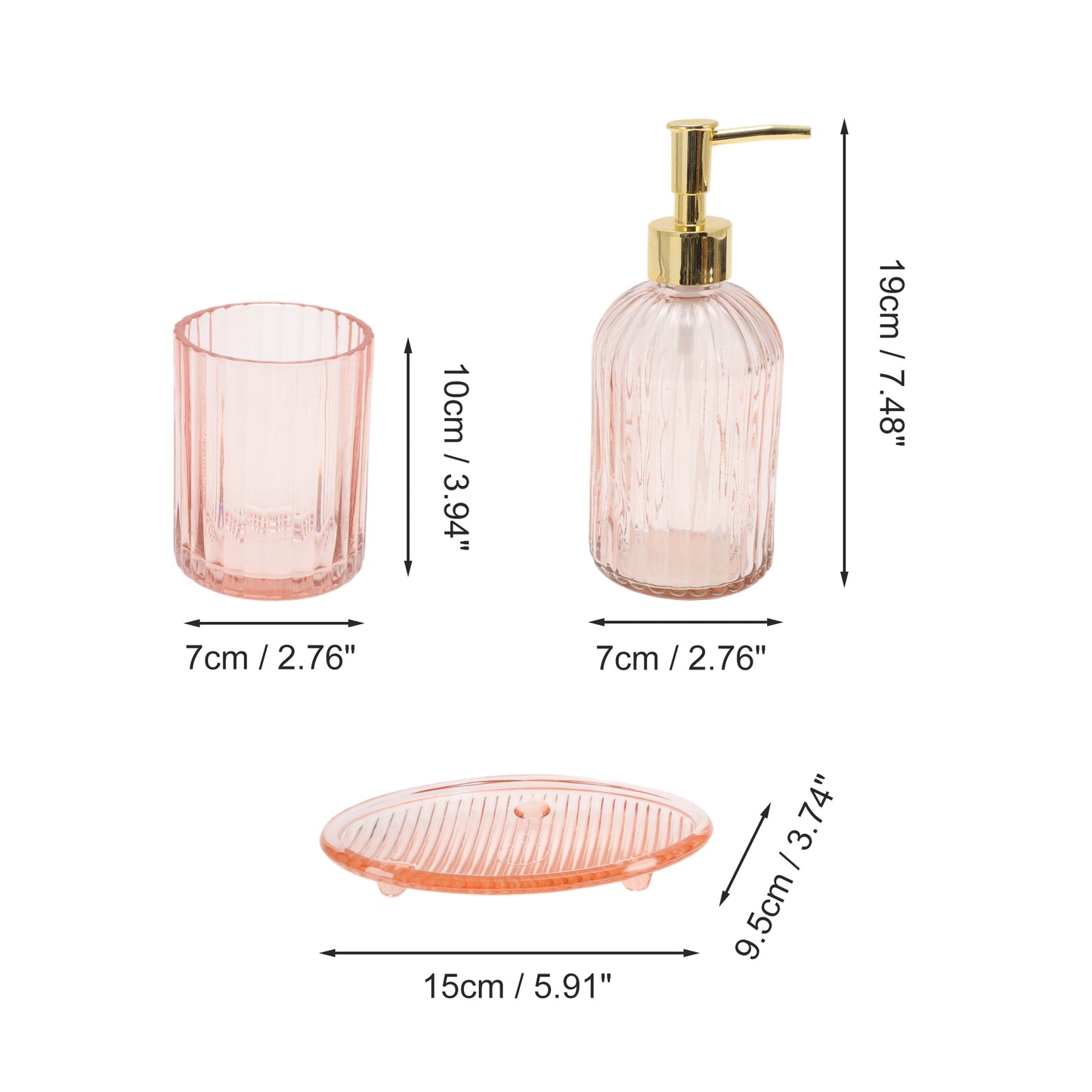 3 Pcs Set Reusable Vertical Stripes Bathroom Accessories Kit Pink