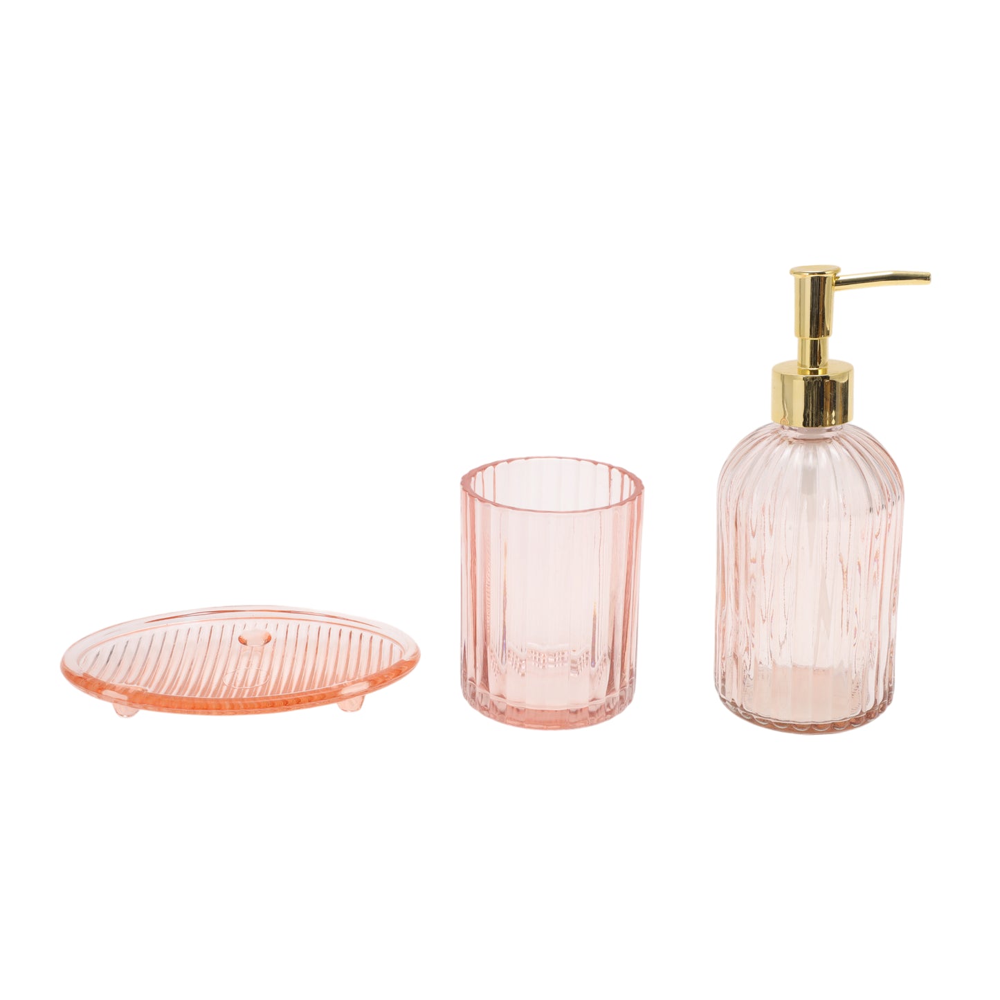 3 Pcs Set Reusable Vertical Stripes Bathroom Accessories Kit Pink