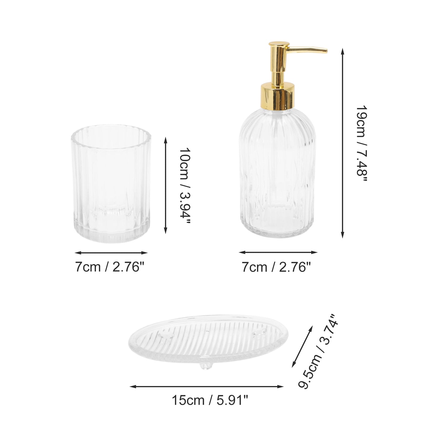 3 Pcs Set Reusable Vertical Stripes Bathroom Accessories Kit Clear