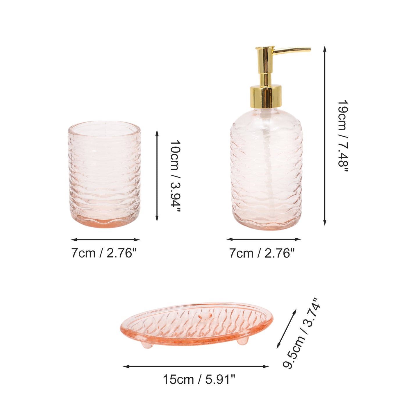 Juego de 4 accesorios de baño reutilizables con ondas, color rosa