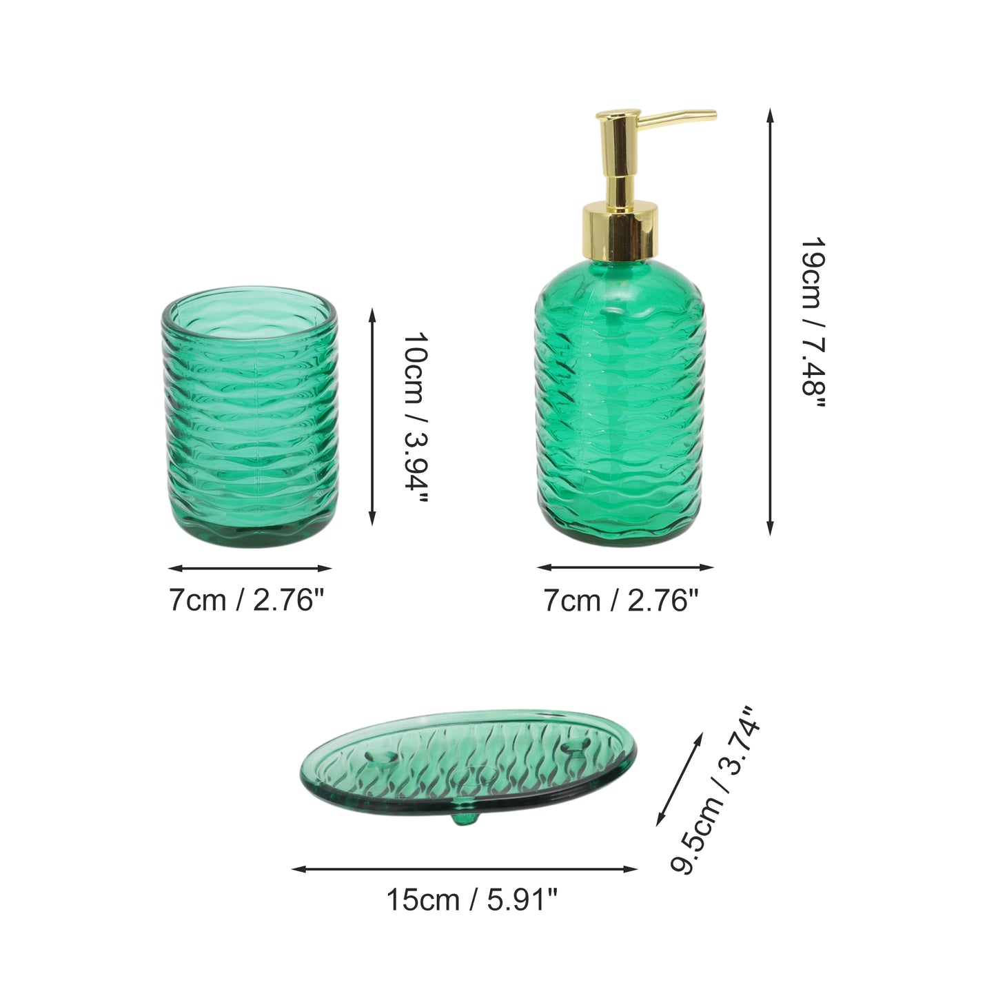 4 Pcs Set Reusable Waves Bathroom Accessories Kit Green