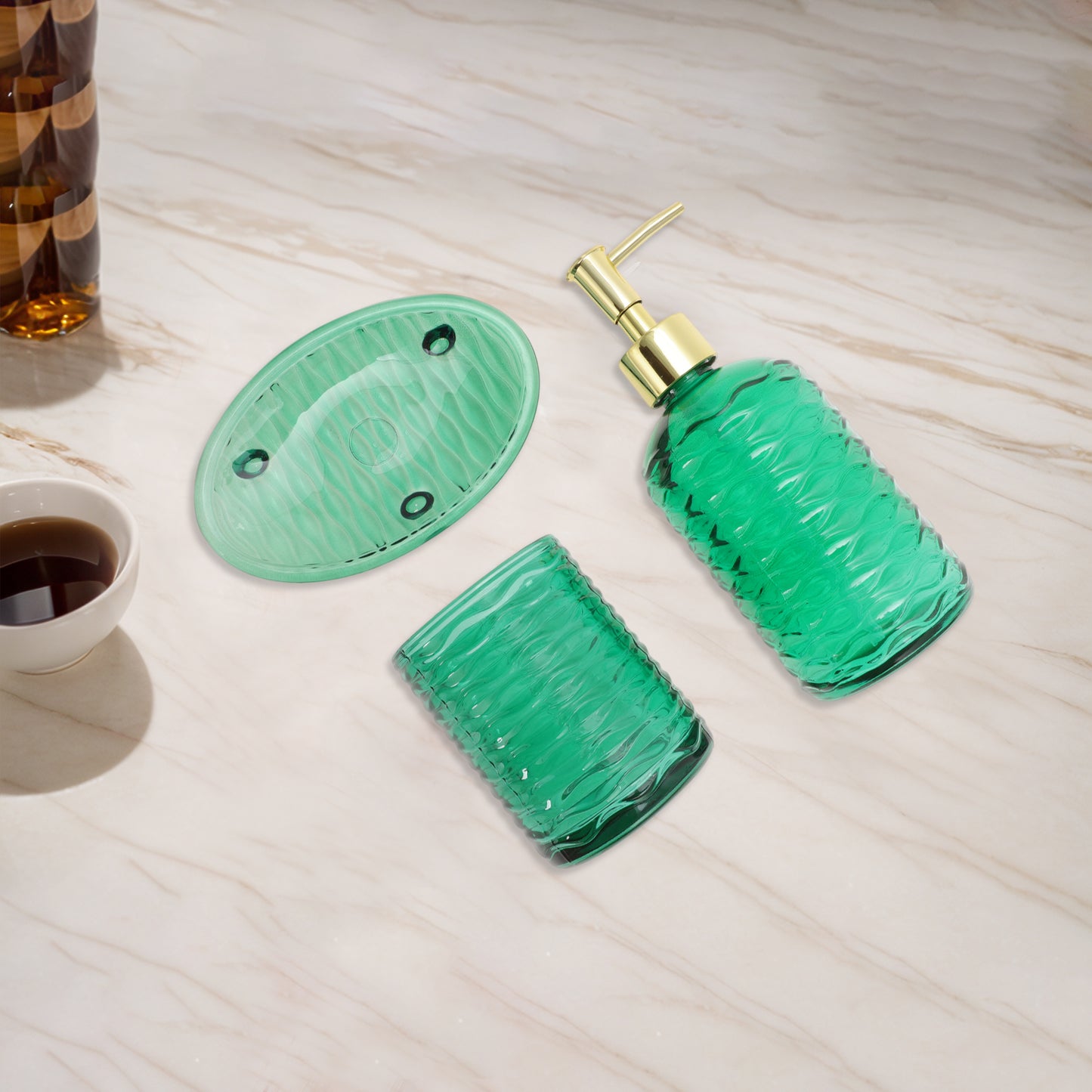 4 Pcs Set Reusable Waves Bathroom Accessories Kit Green
