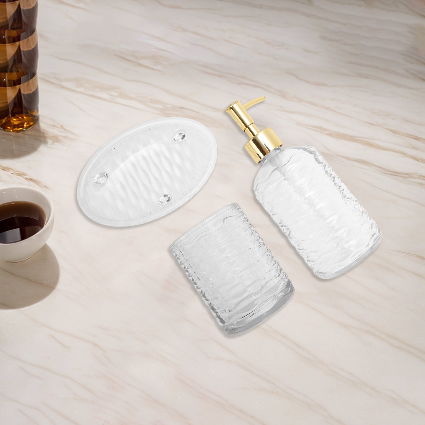 4 Pcs Set Reusable Waves Bathroom Accessories Kit Clear