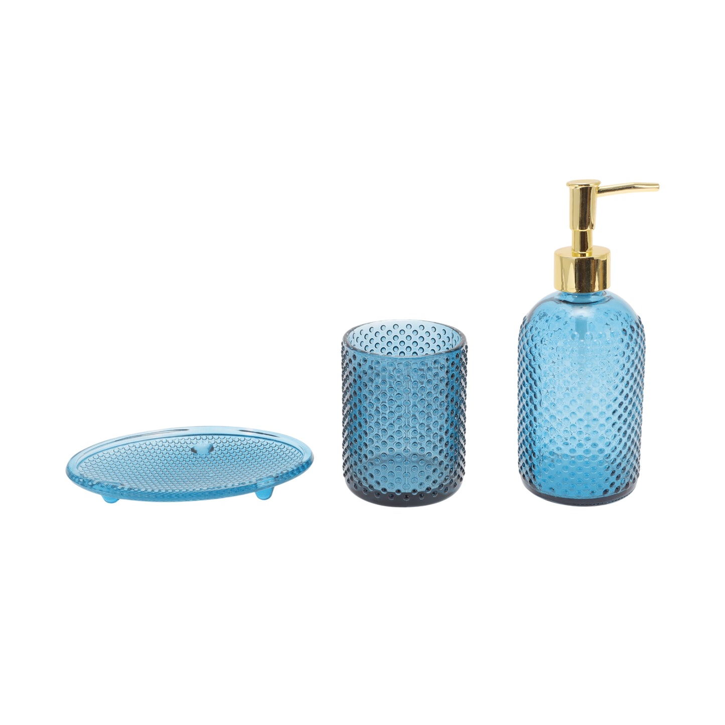 3 Pcs Set of Simple Reusable Dots Bathroom Accessories Kit Blue