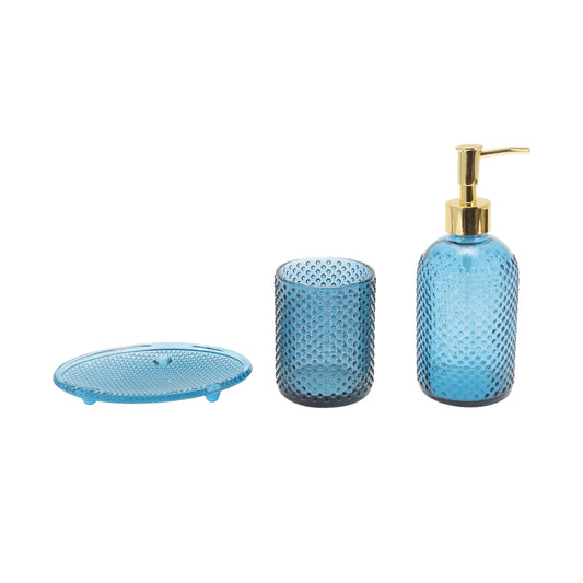 3 Pcs Set of Simple Reusable Dots Bathroom Accessories Kit Blue