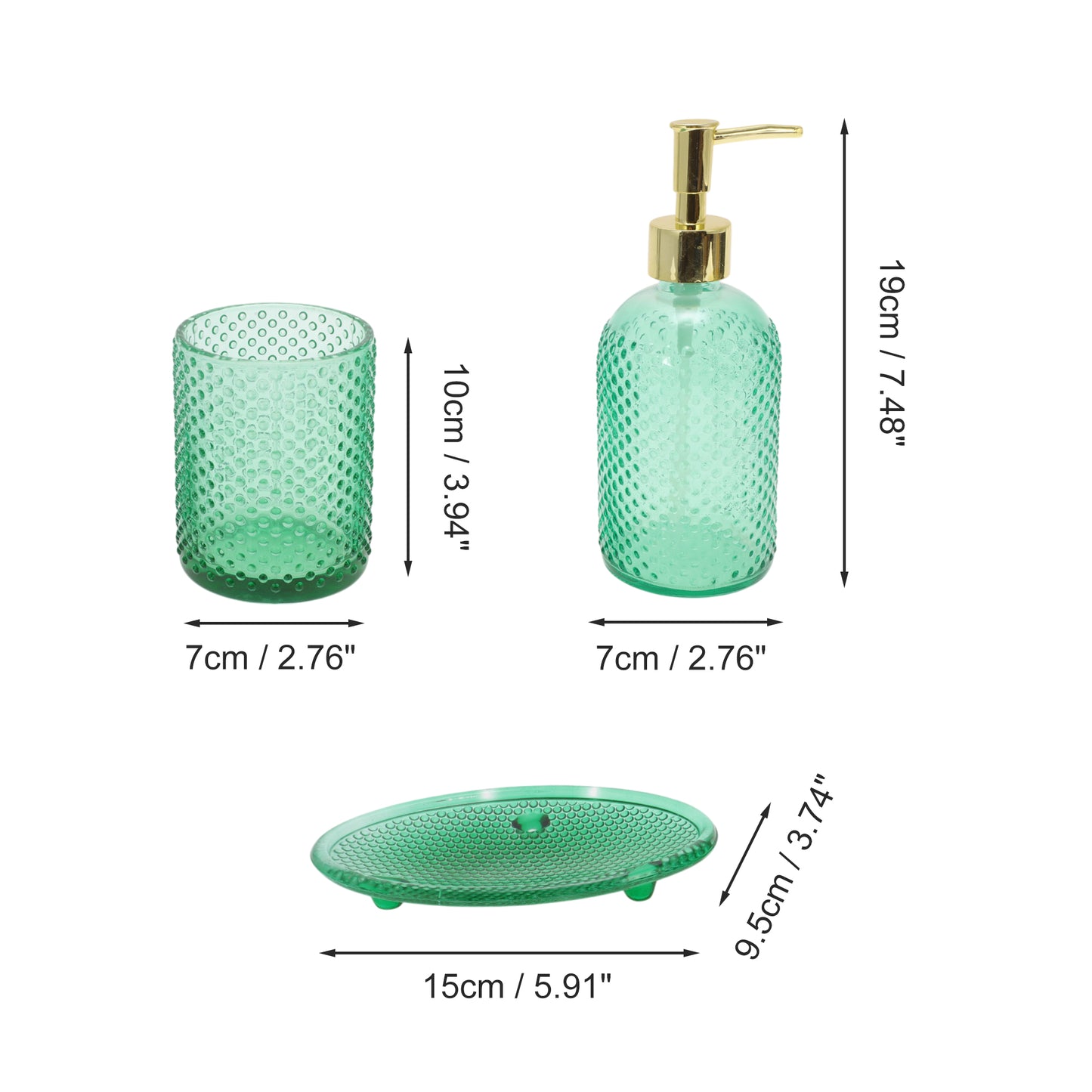3 Pcs Set of Simple Reusable Dots Bathroom Accessories Kit Green