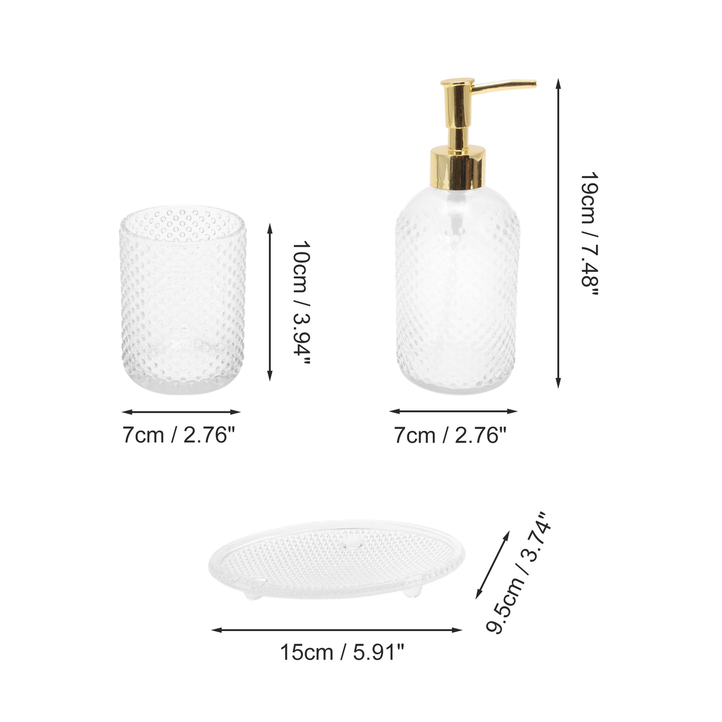 3 Pcs Set of Simple Reusable Dots Bathroom Accessories Kit Clear