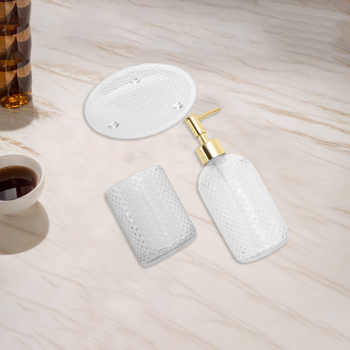 3 Pcs Set of Simple Reusable Dots Bathroom Accessories Kit Clear