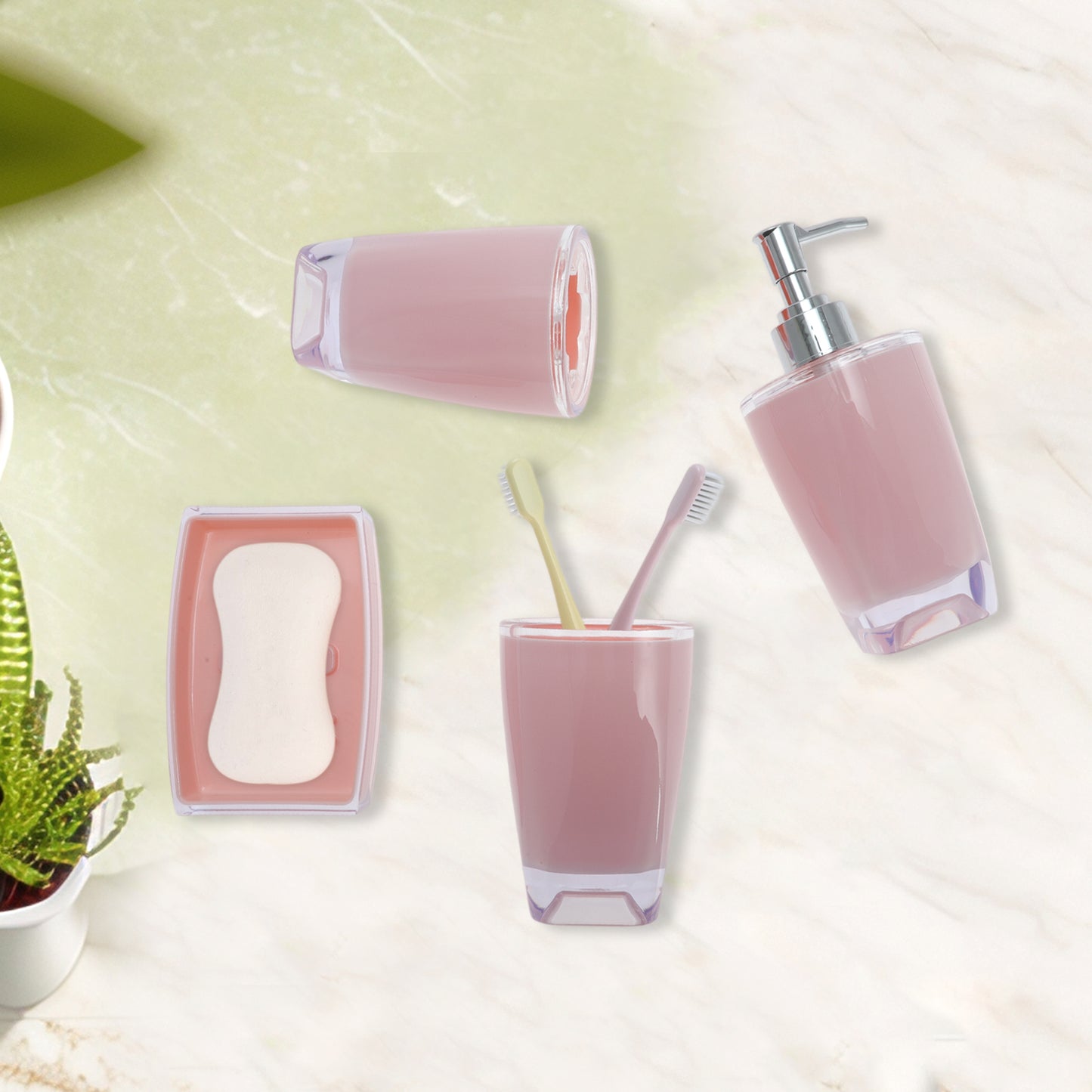 4 Pcs Set Reusable Bathroom Accessories Kit for Home Pink