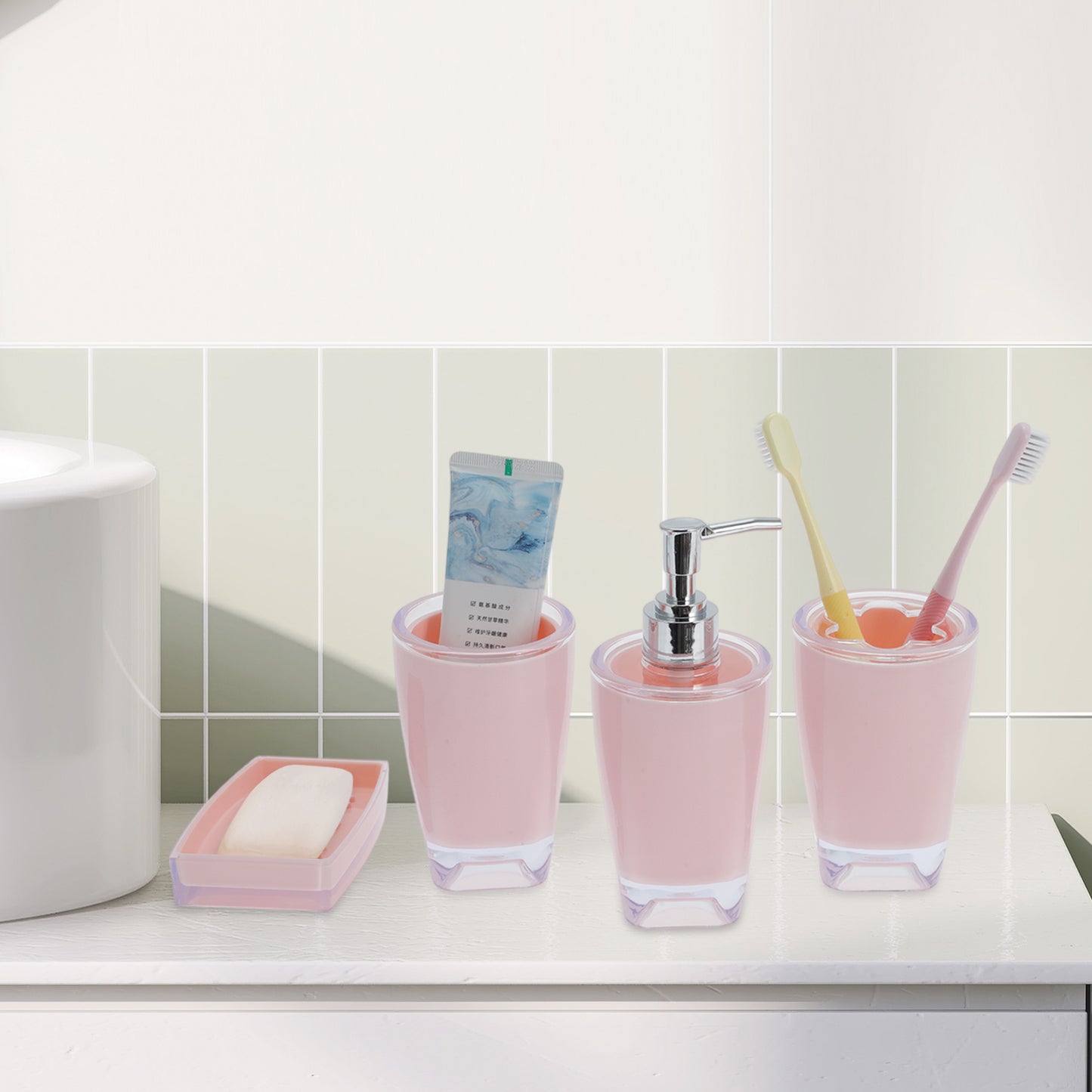 4 Pcs Set Reusable Bathroom Accessories Kit for Home Pink