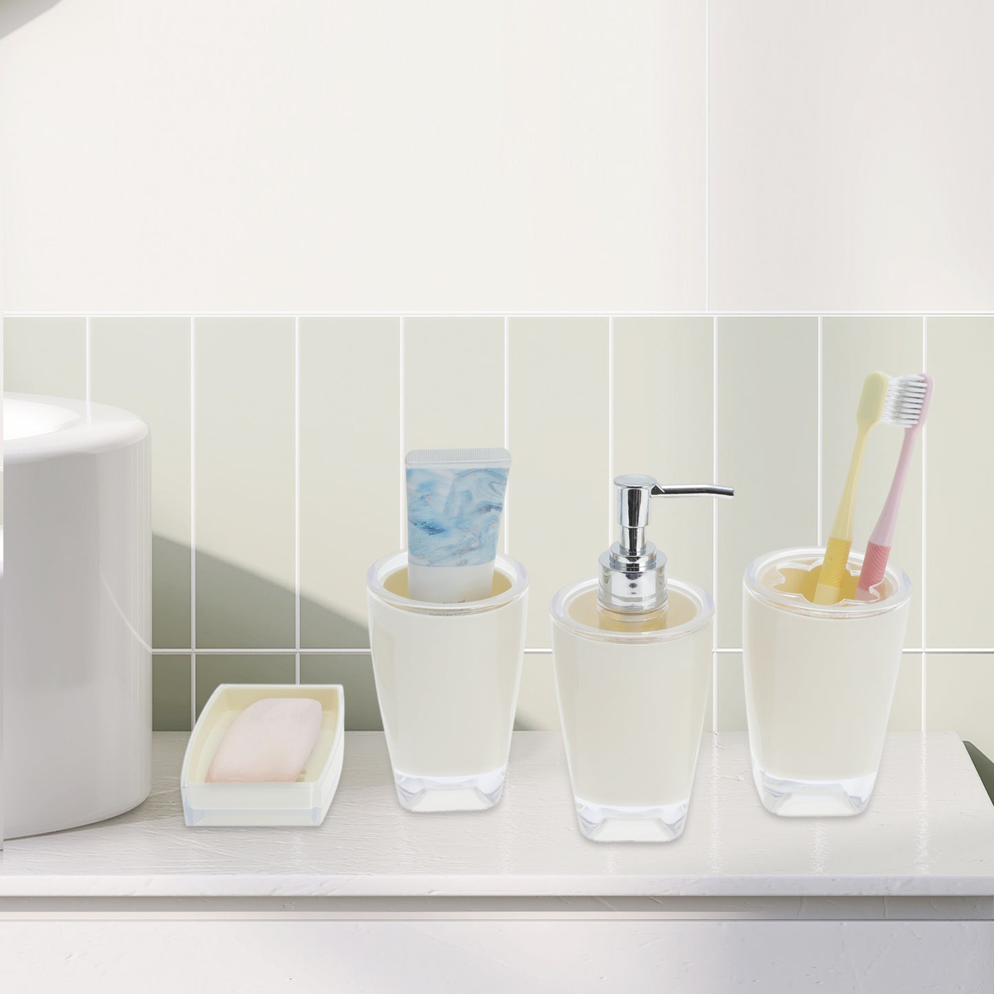 4 Pcs Set Reusable Bathroom Accessories Kit for Home Beige