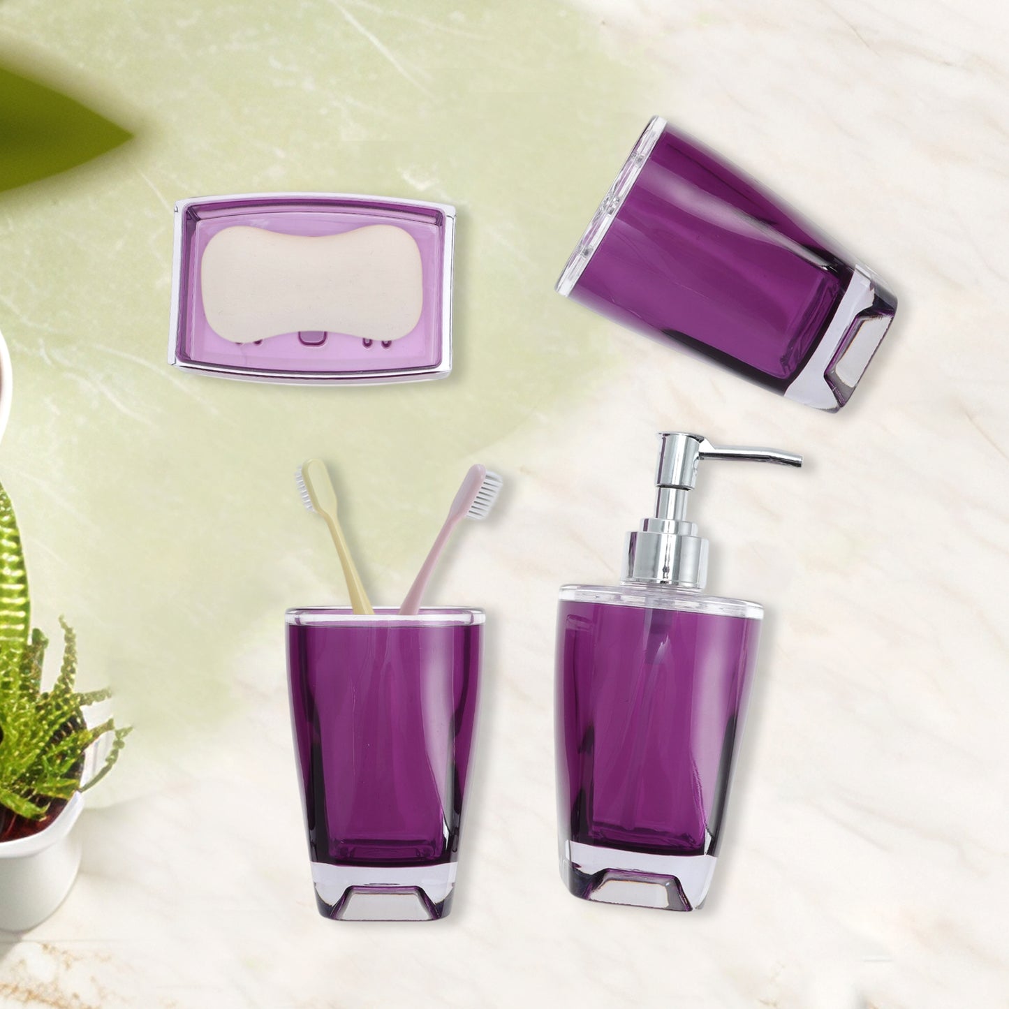 4 Pcs Set Reusable Bathroom Accessories Kit for Home Purple