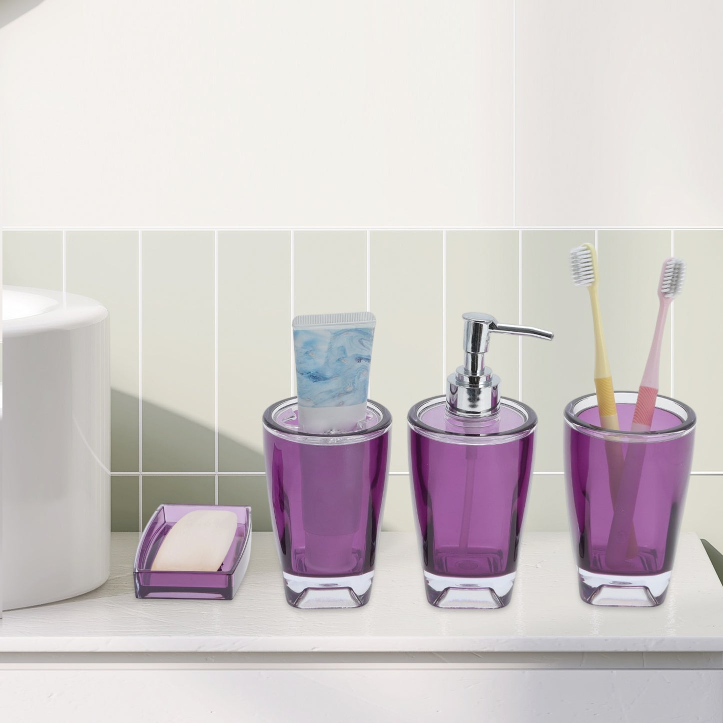 4 Pcs Set Reusable Bathroom Accessories Kit for Home Purple