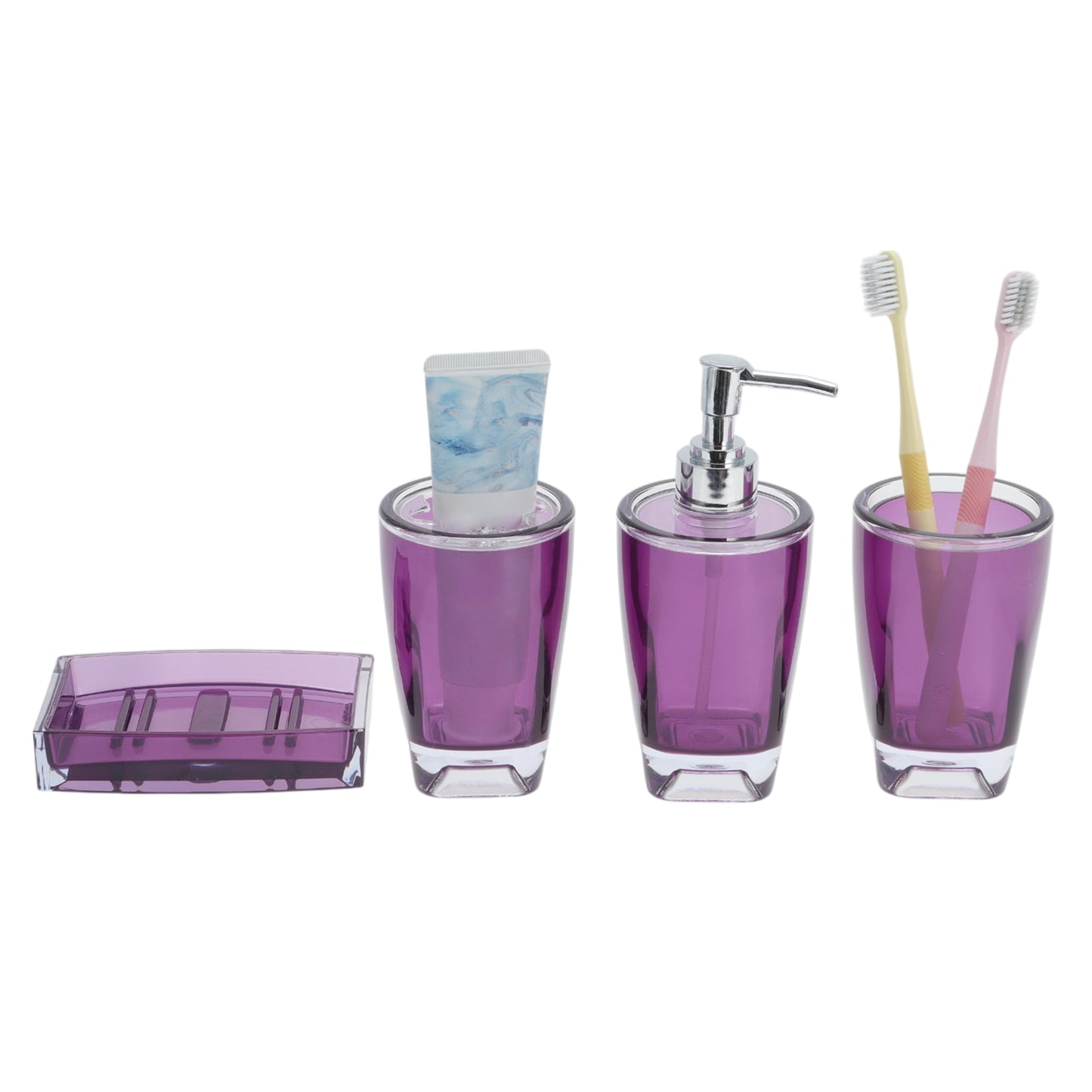 4 Pcs Set Reusable Bathroom Accessories Kit for Home Purple