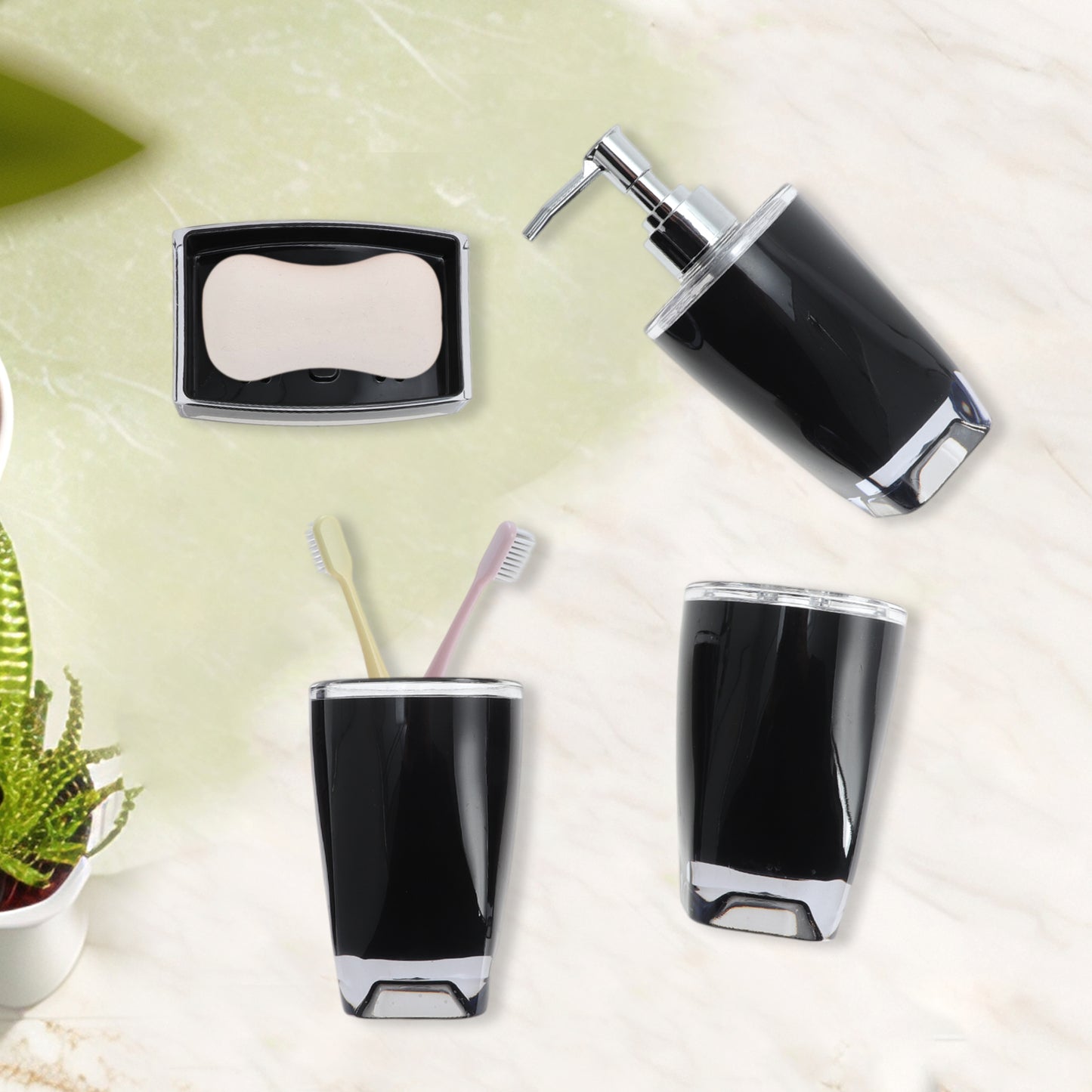 Juego de 4 accesorios de baño reutilizables para el hogar, color negro