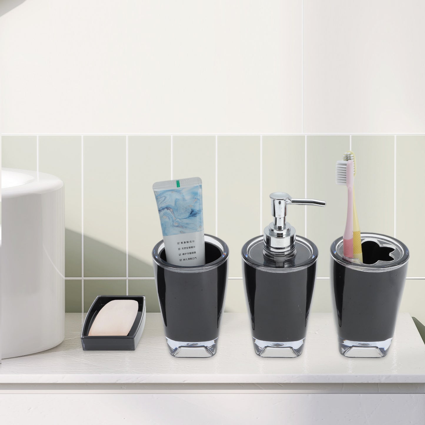 Juego de 4 accesorios de baño reutilizables para el hogar, color negro