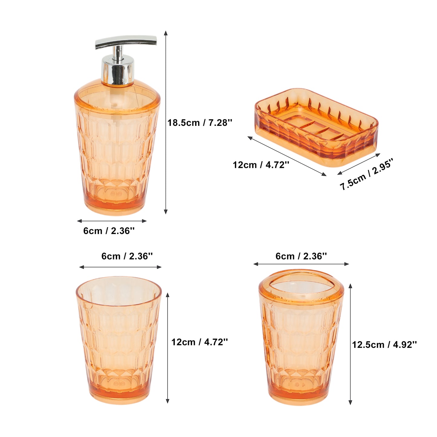 4 Pcs Set Transparent Bathroom Accessories Kit for Home Orange Red