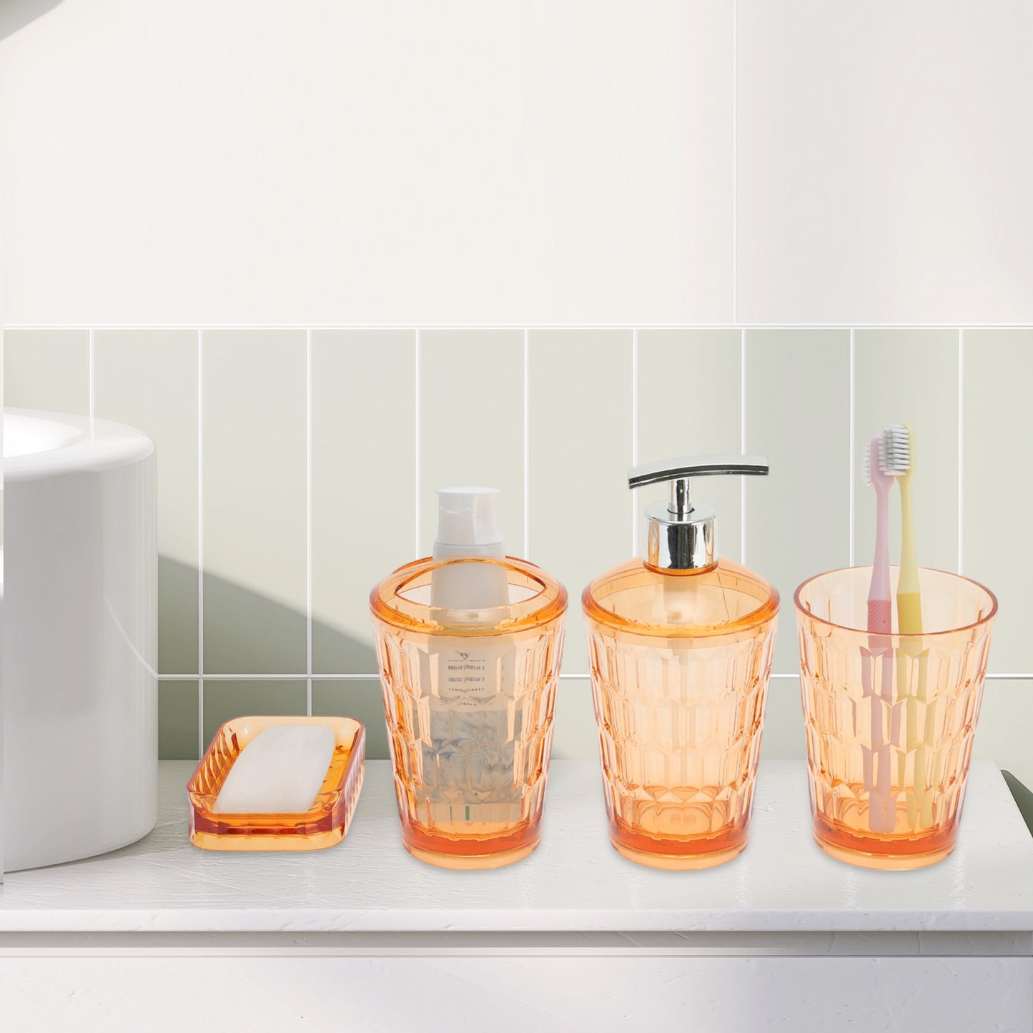 4 Pcs Set Transparent Bathroom Accessories Kit for Home Orange Red