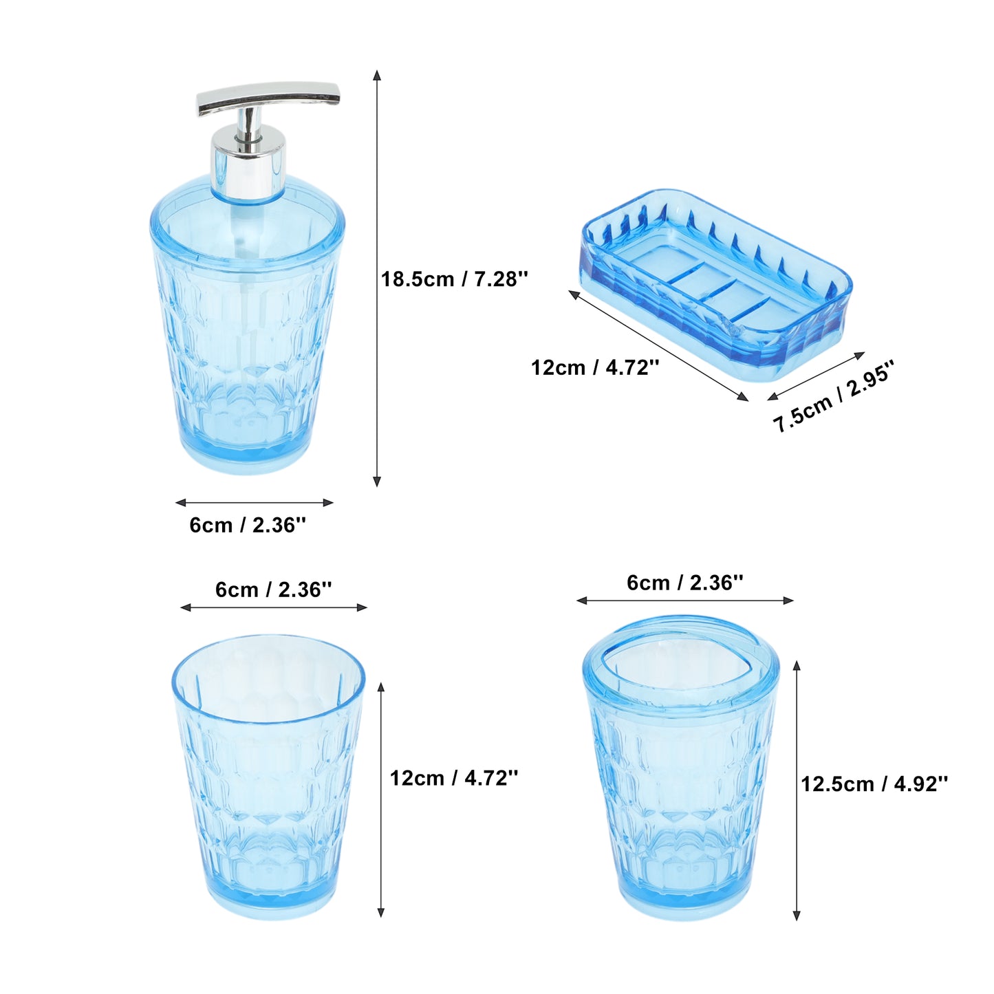 4 Pcs Set Transparent Bathroom Accessories Kit for Home Blue
