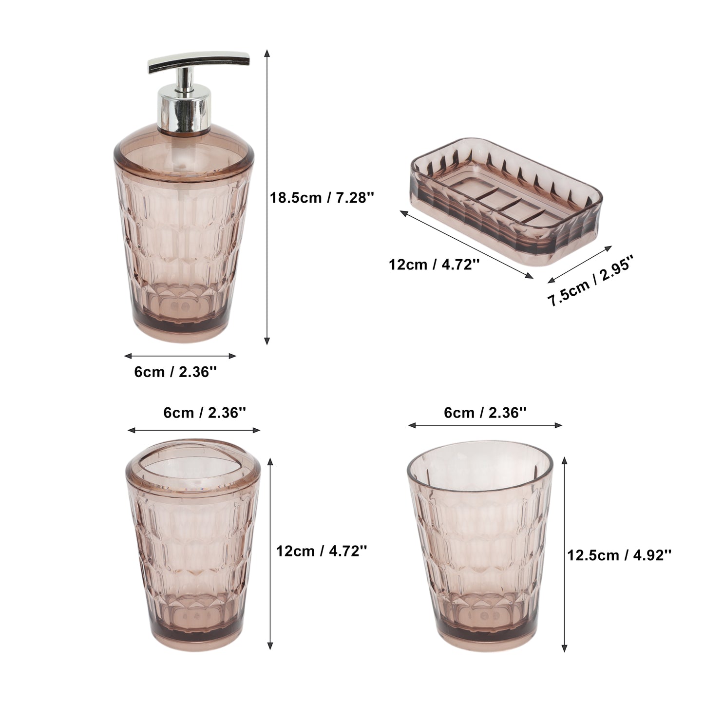 4 Pcs Set Transparent Bathroom Accessories Kit for Home Coffee Color