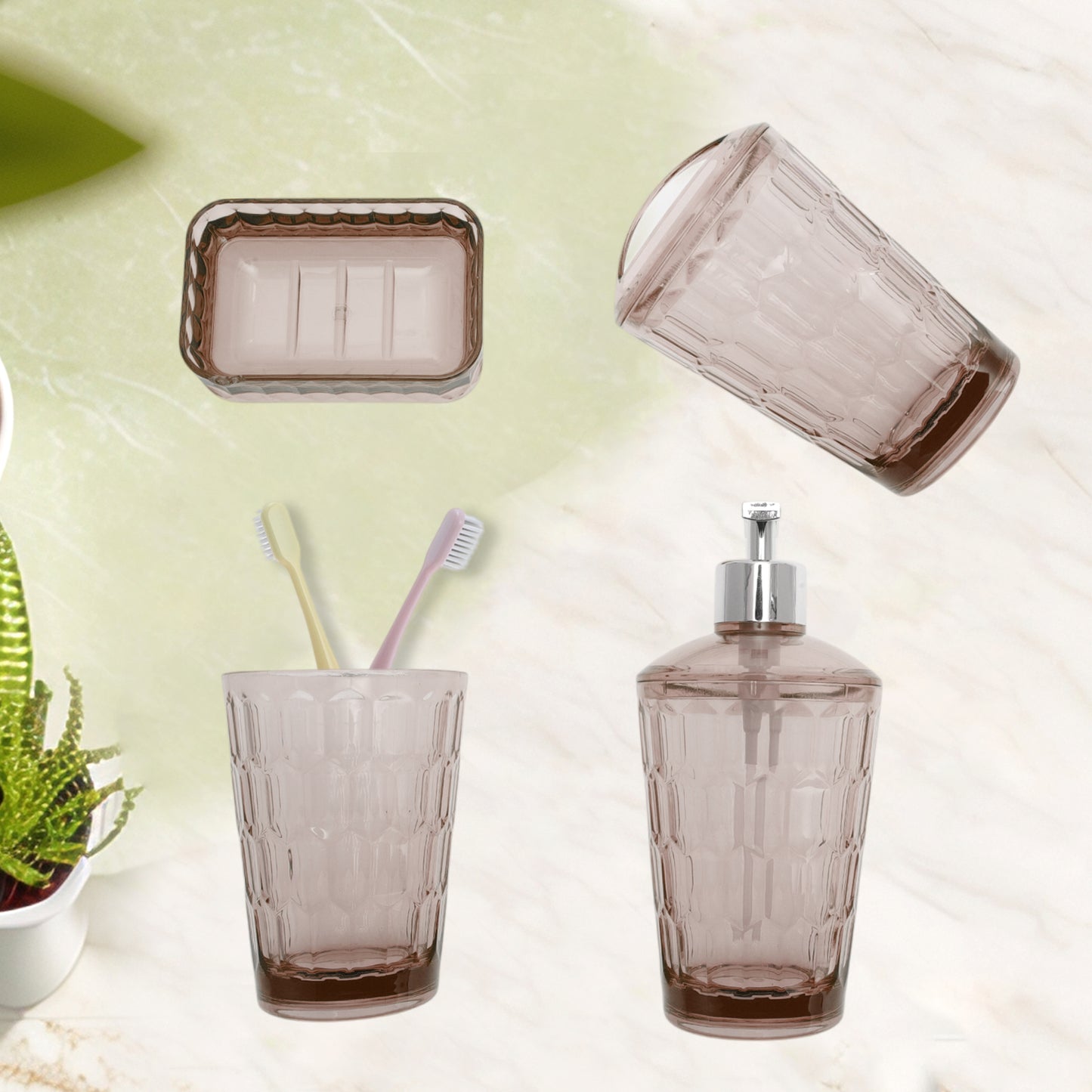 4 Pcs Set Transparent Bathroom Accessories Kit for Home Coffee Color