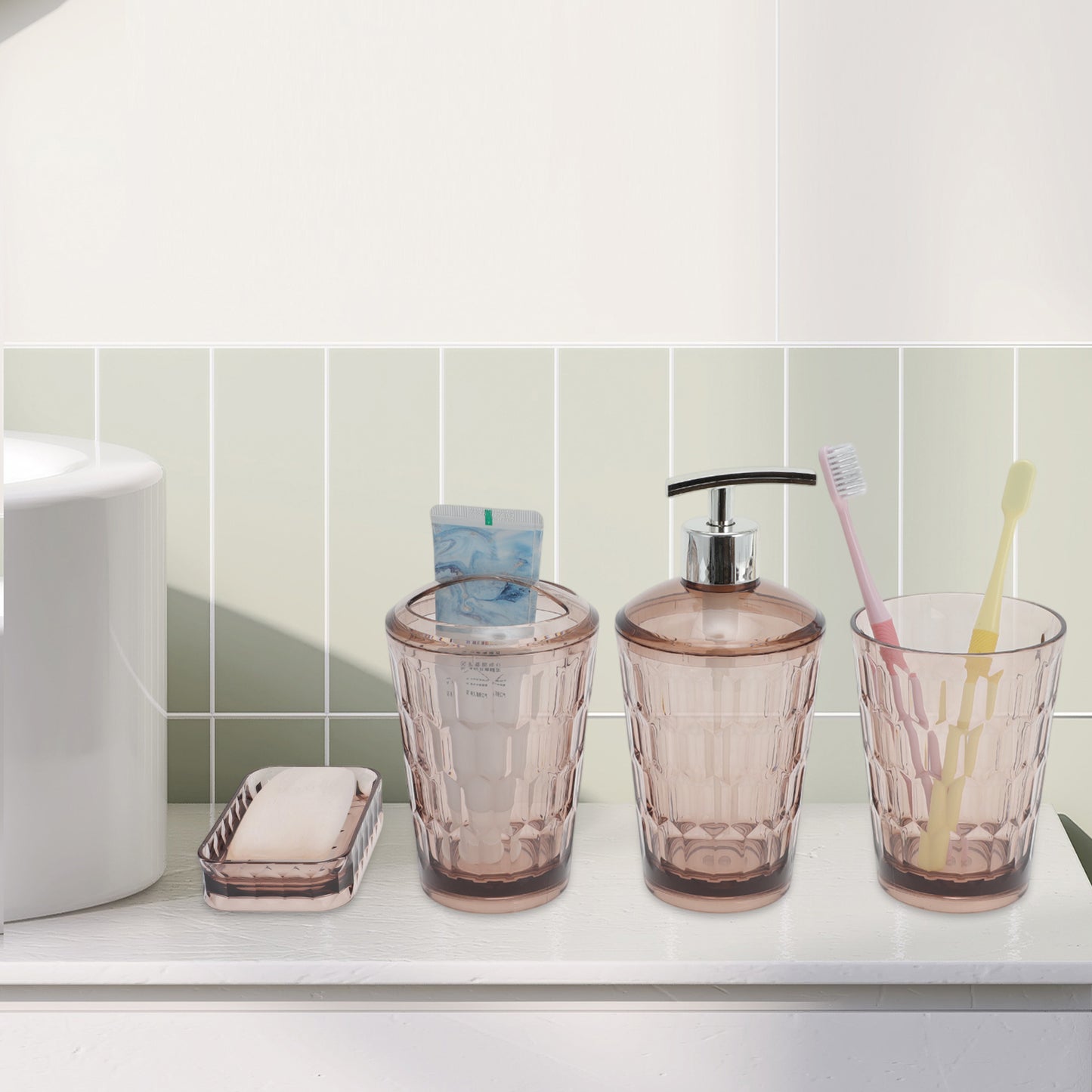 4 Pcs Set Transparent Bathroom Accessories Kit for Home Coffee Color