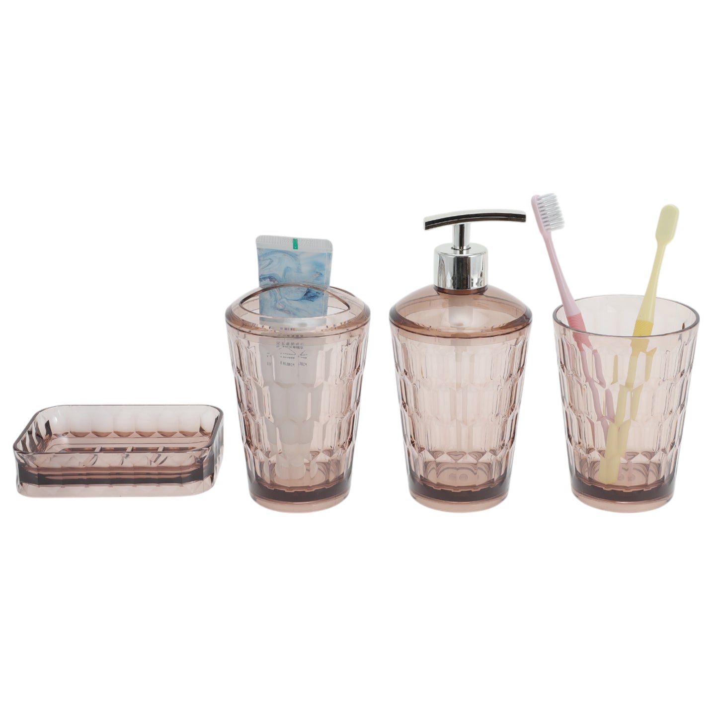 4 Pcs Set Transparent Bathroom Accessories Kit for Home Coffee Color