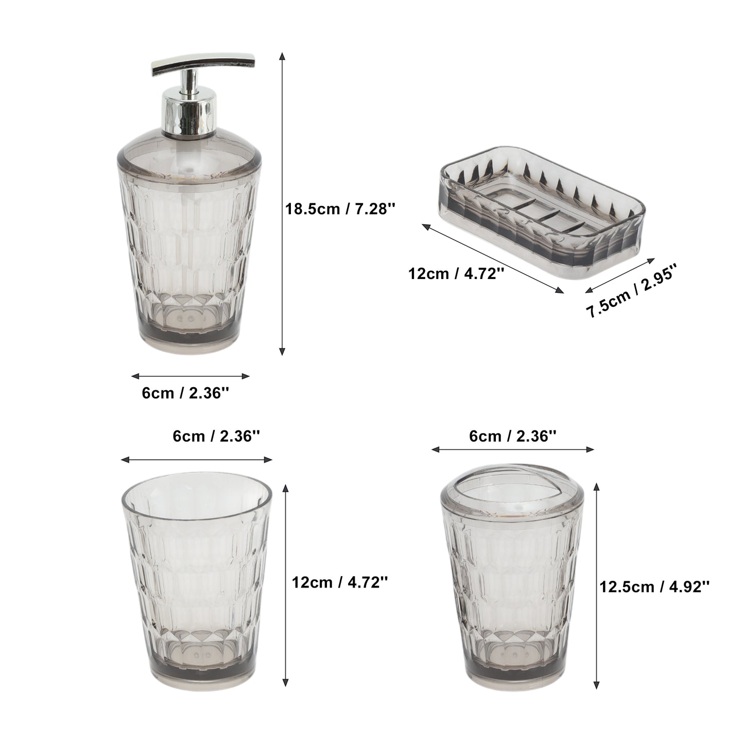 4 Pcs Set Transparent Bathroom Accessories Kit for Home Gray