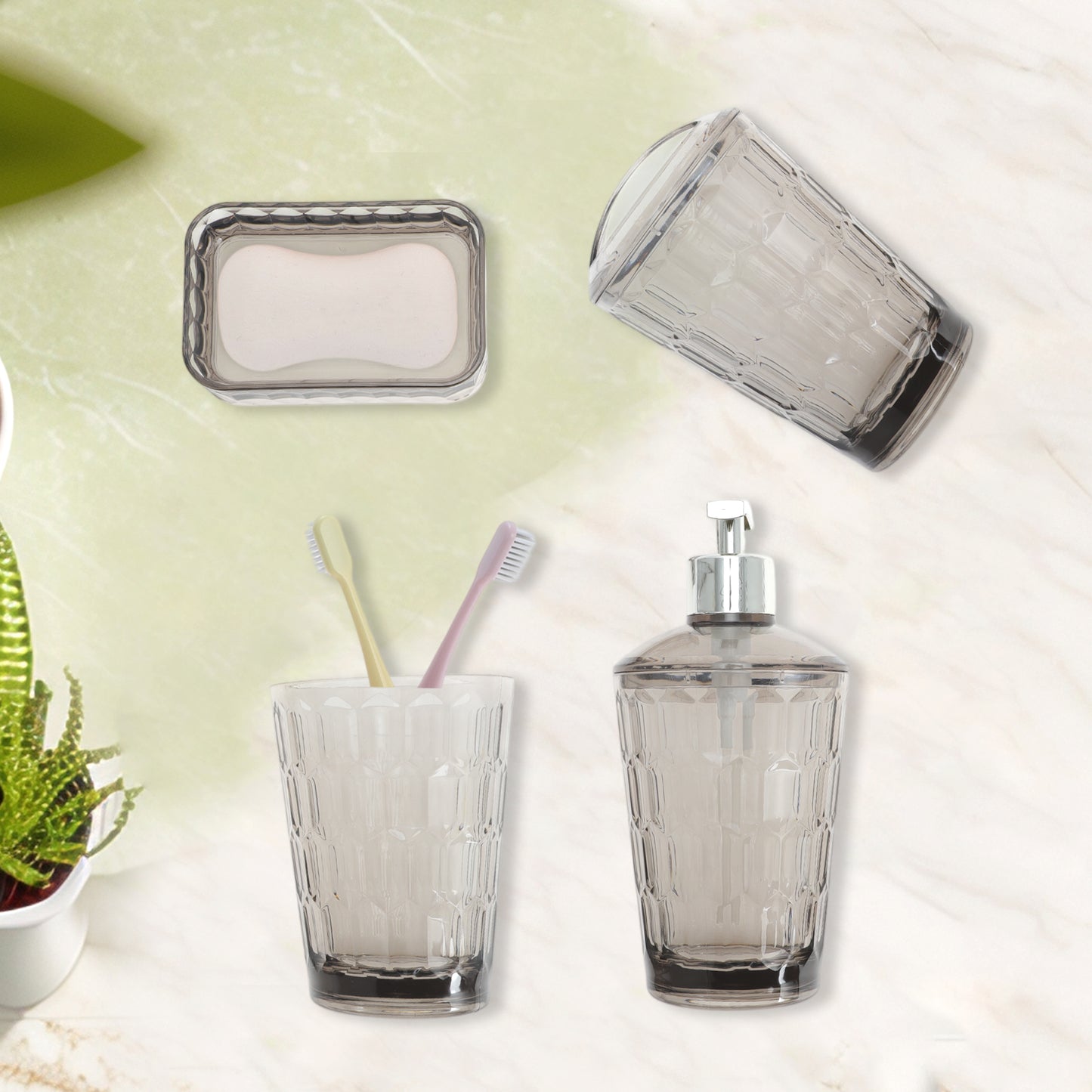 4 Pcs Set Transparent Bathroom Accessories Kit for Home Gray