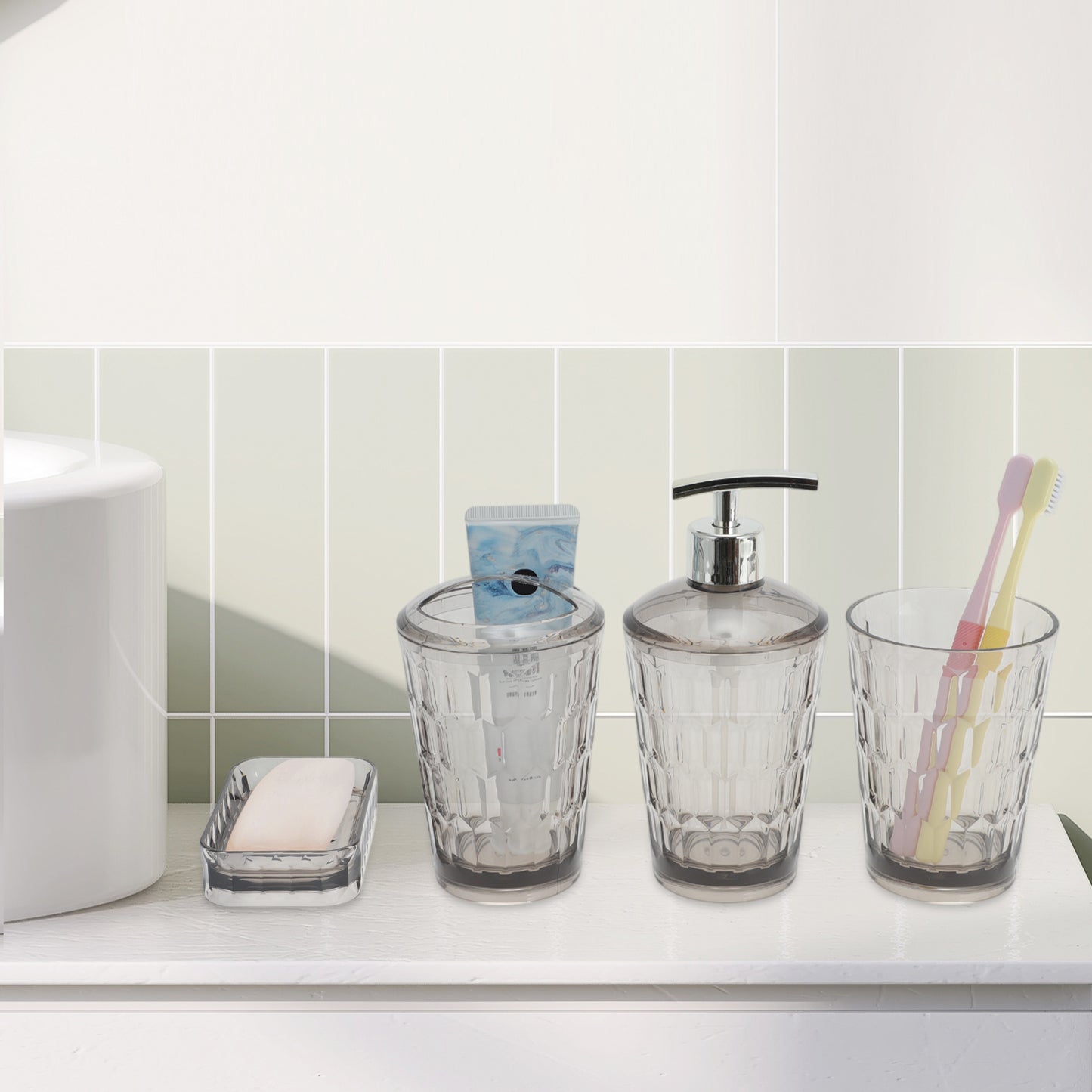 4 Pcs Set Transparent Bathroom Accessories Kit for Home Gray