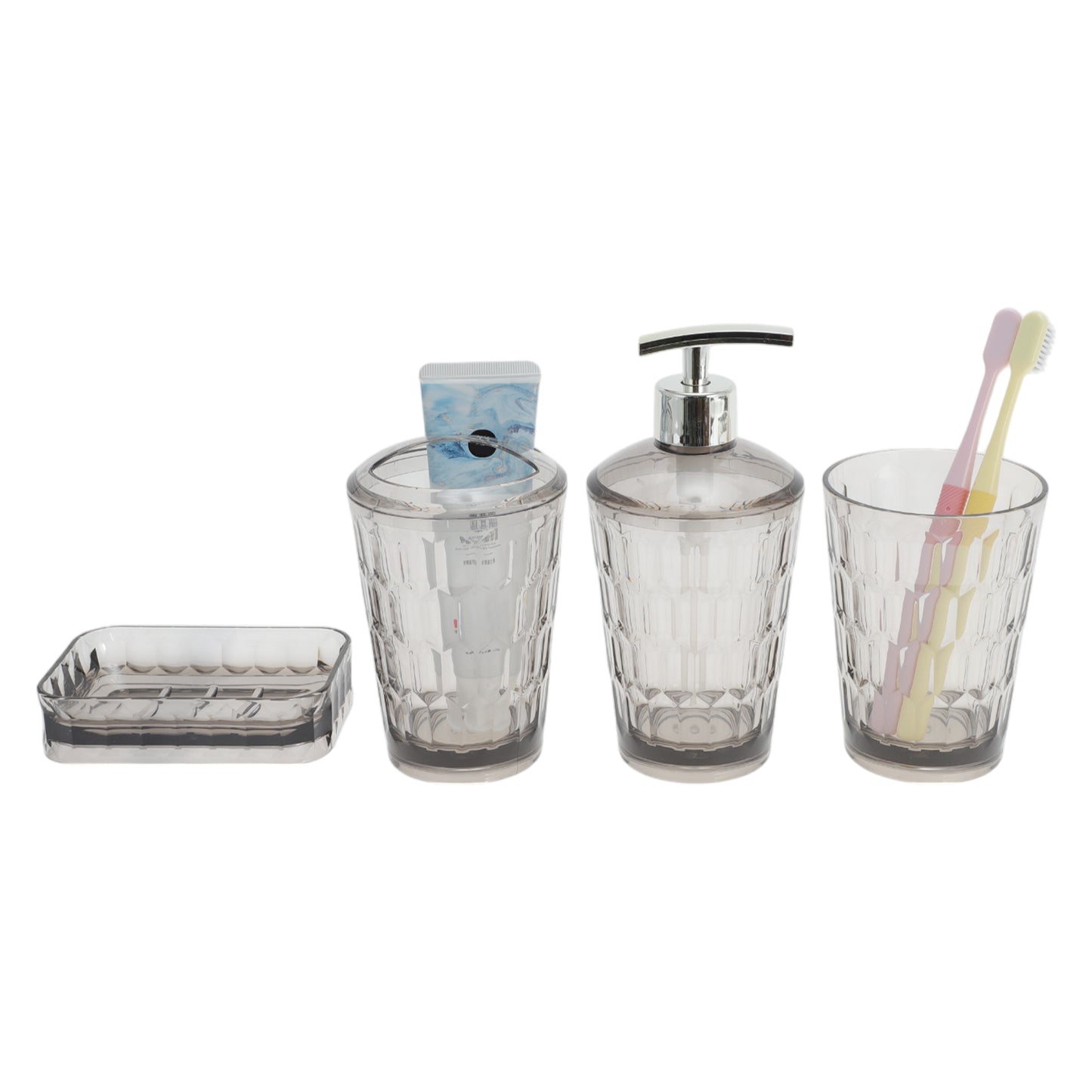 4 Pcs Set Transparent Bathroom Accessories Kit for Home Gray