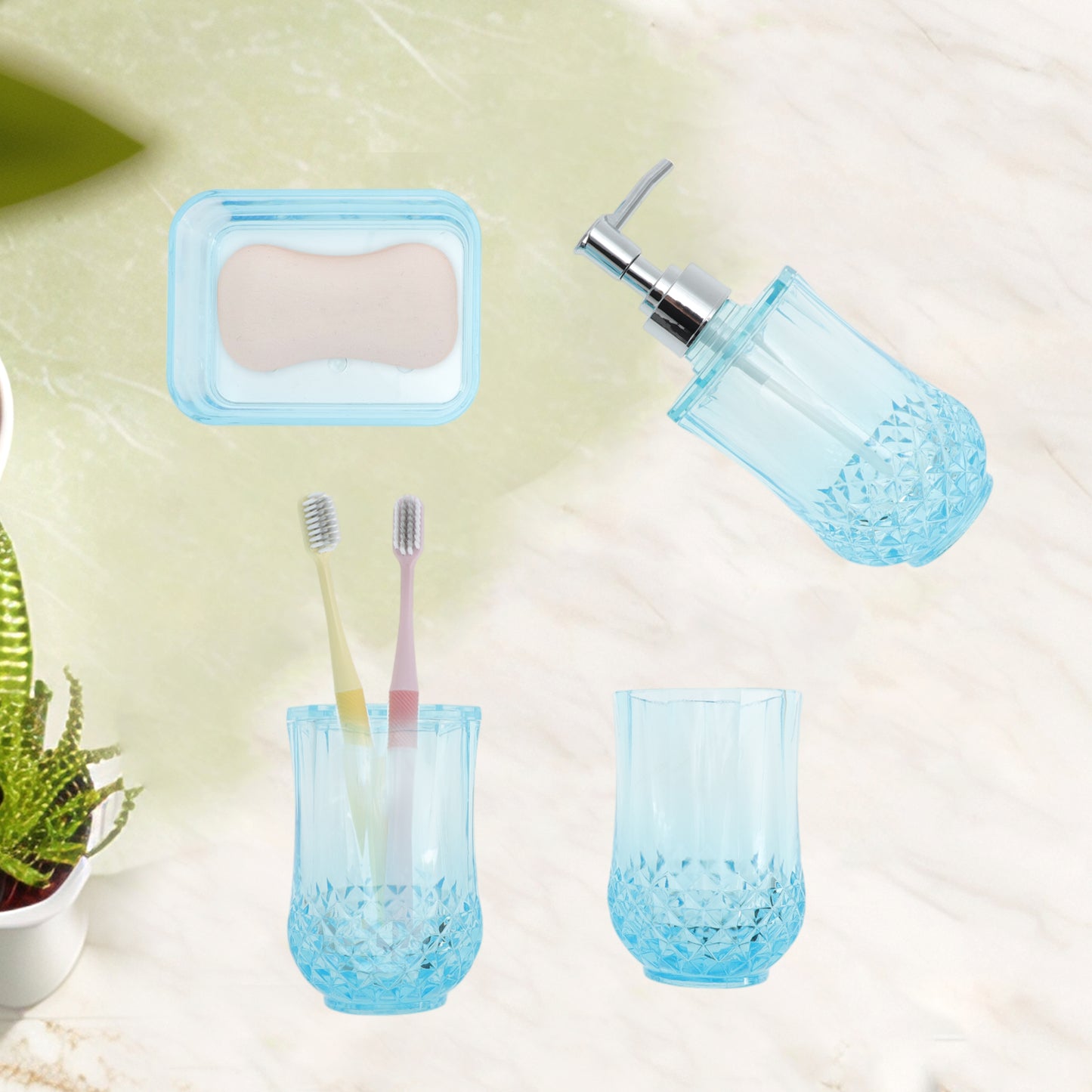4 Pcs Set Durable Clear Bathroom Accessories Kit for Home Transparent Blue