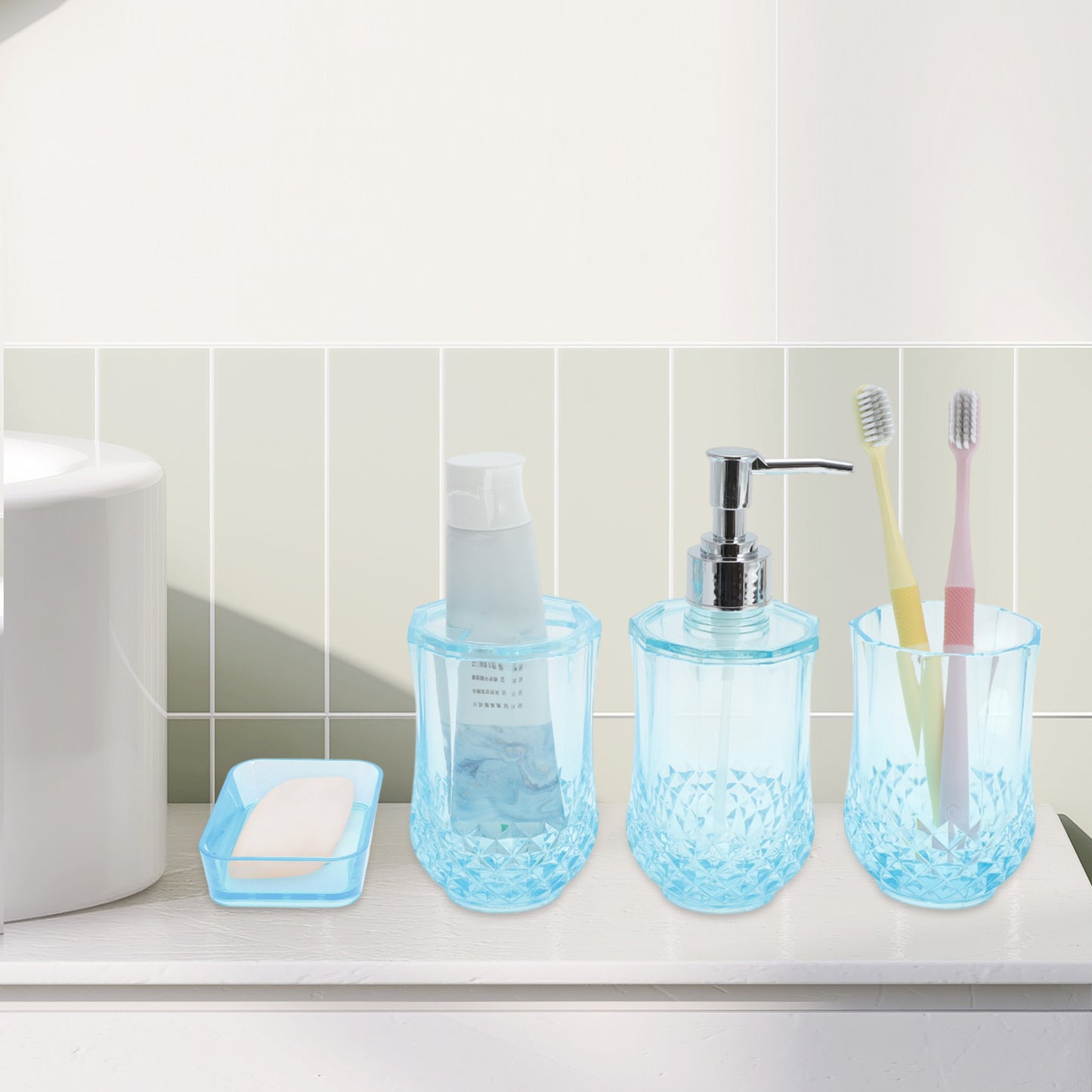 4 Pcs Set Durable Clear Bathroom Accessories Kit for Home Transparent Blue