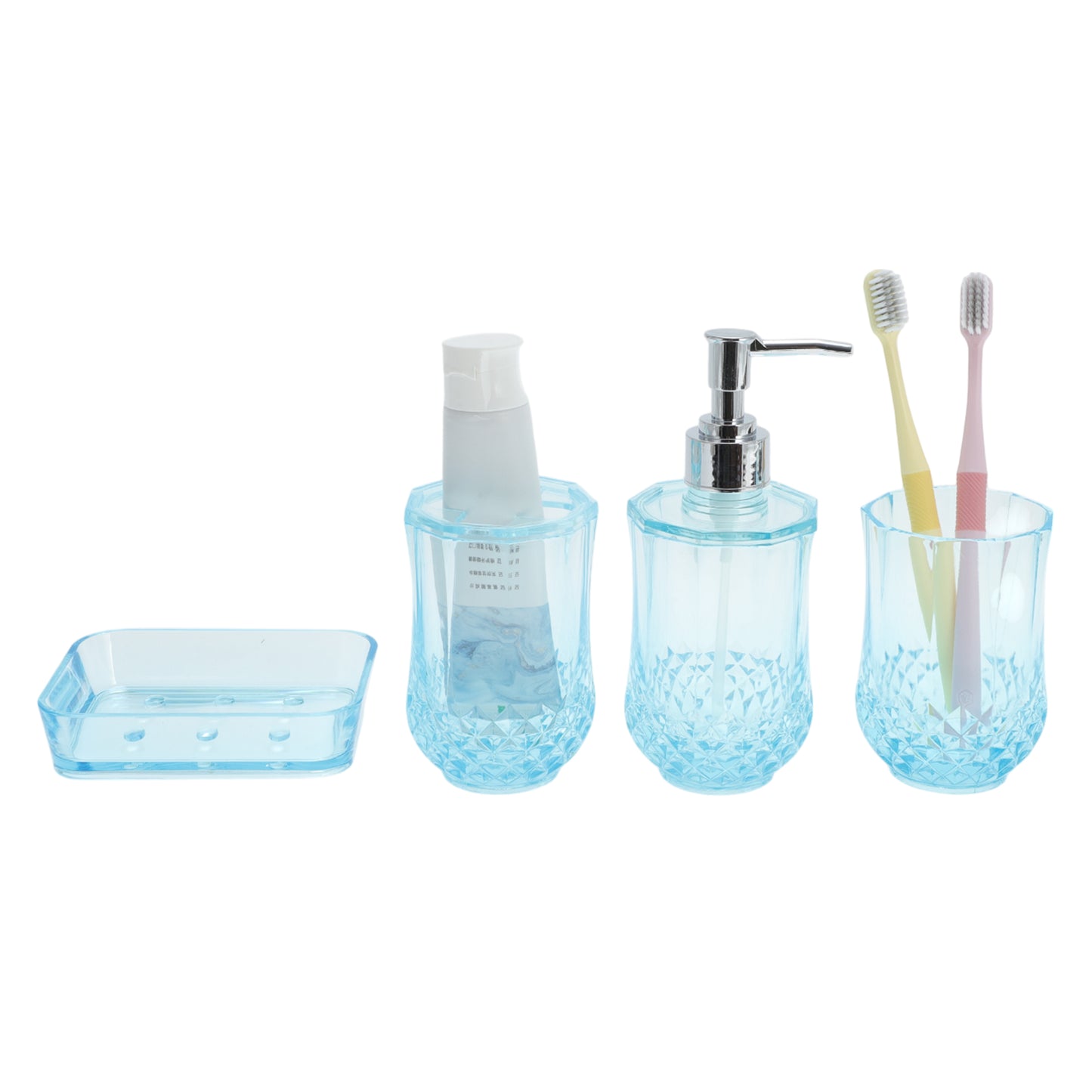 4 Pcs Set Durable Clear Bathroom Accessories Kit for Home Transparent Blue