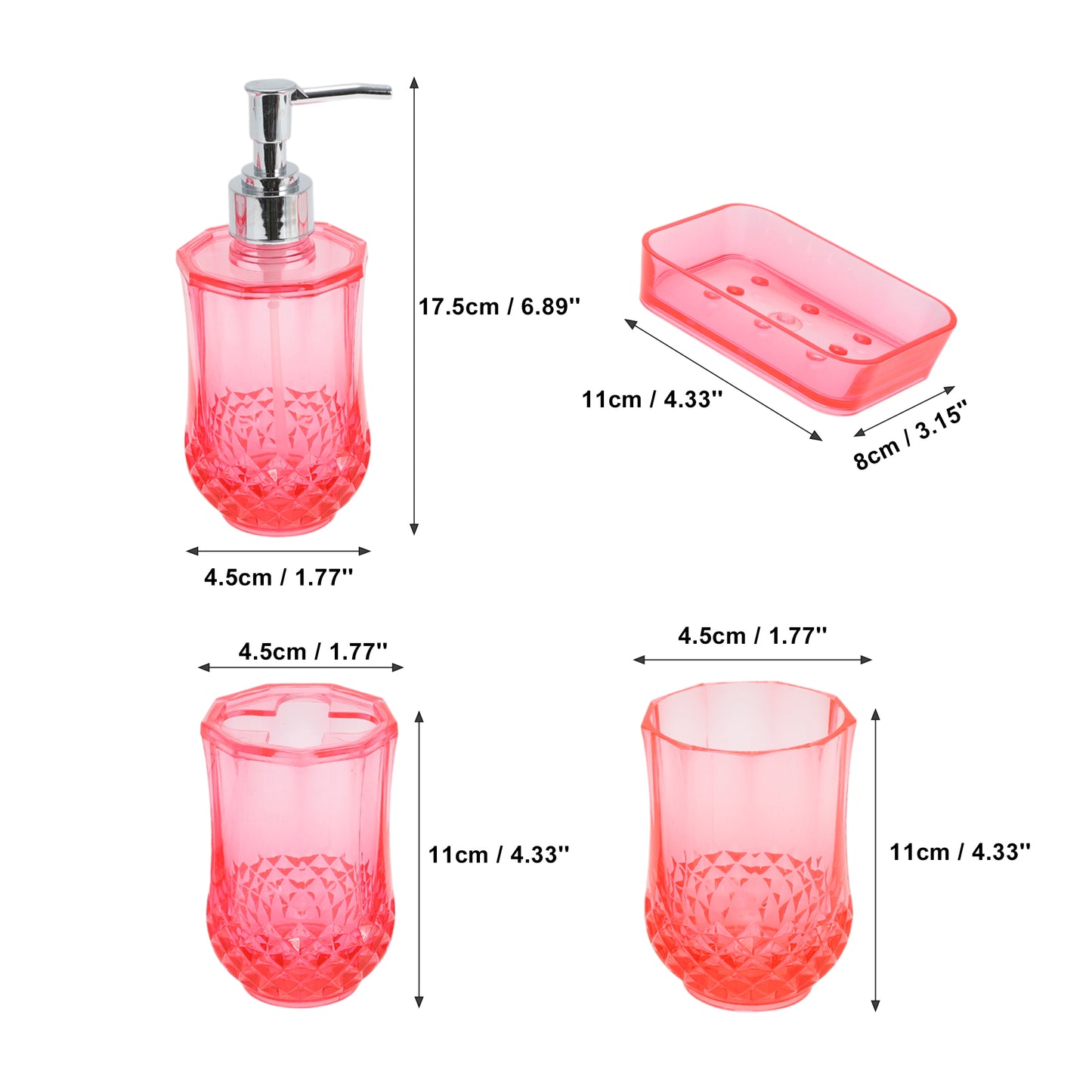 4 Pcs Set Durable Clear Bathroom Accessories Kit for Home Transparent Red