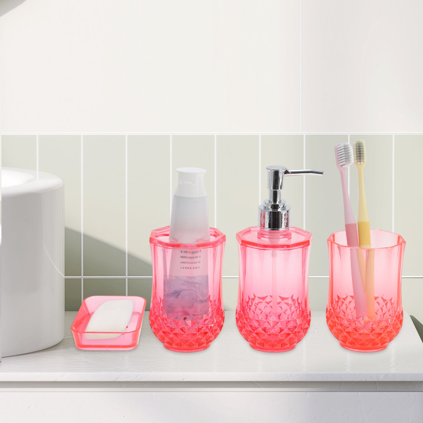 4 Pcs Set Durable Clear Bathroom Accessories Kit for Home Transparent Red