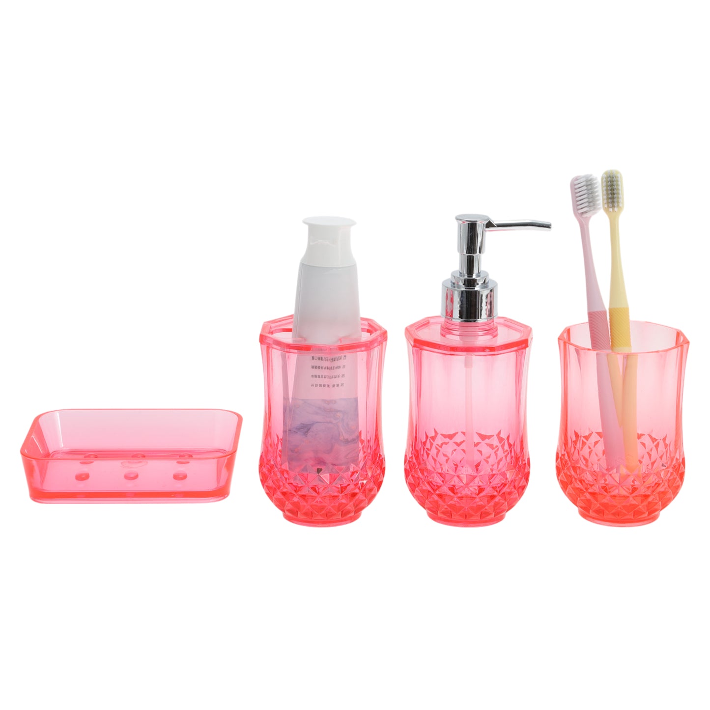 4 Pcs Set Durable Clear Bathroom Accessories Kit for Home Transparent Red
