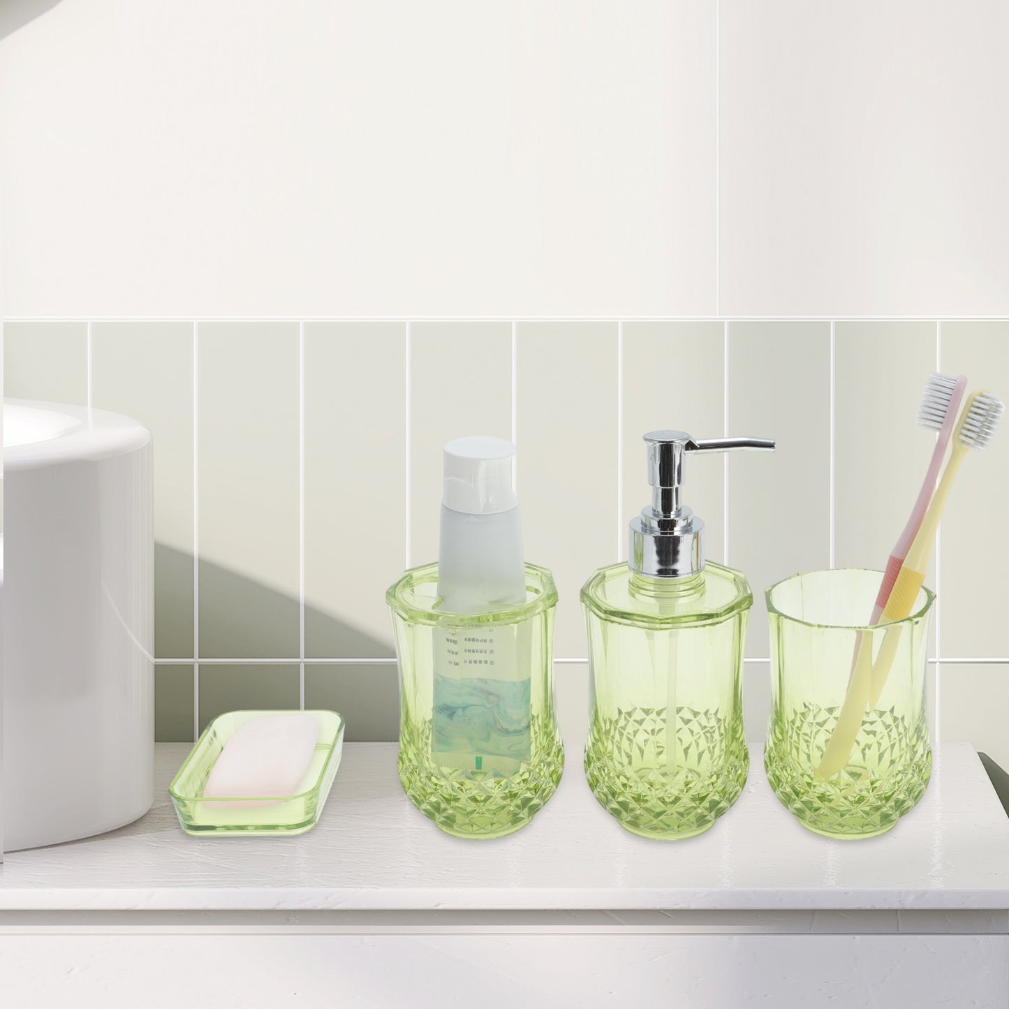 4 Pcs Set Durable Clear Bathroom Accessories Kit for Home Transparent Green