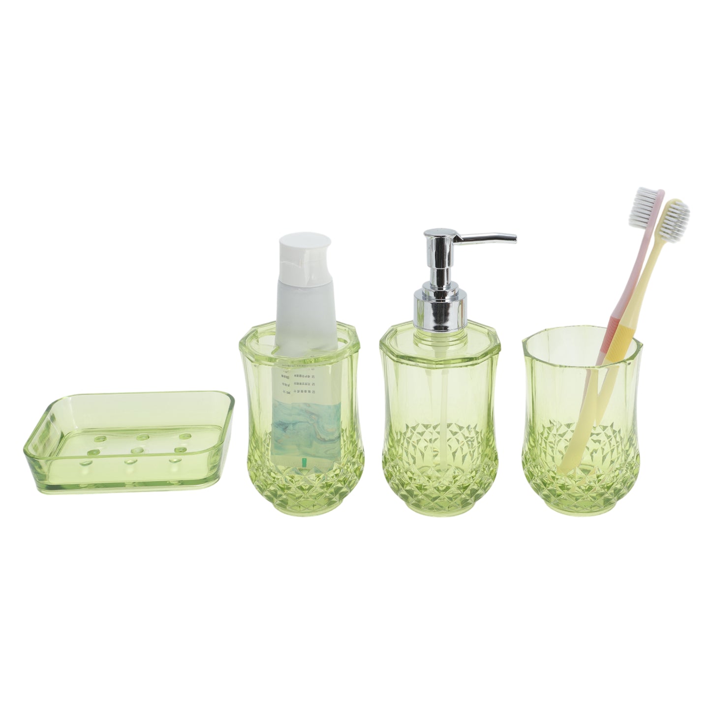 4 Pcs Set Durable Clear Bathroom Accessories Kit for Home Transparent Green