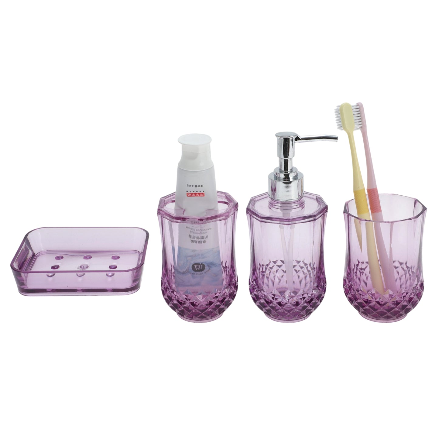 4 Pcs Set Durable Clear Bathroom Accessories Kit for Home Transparent Purple
