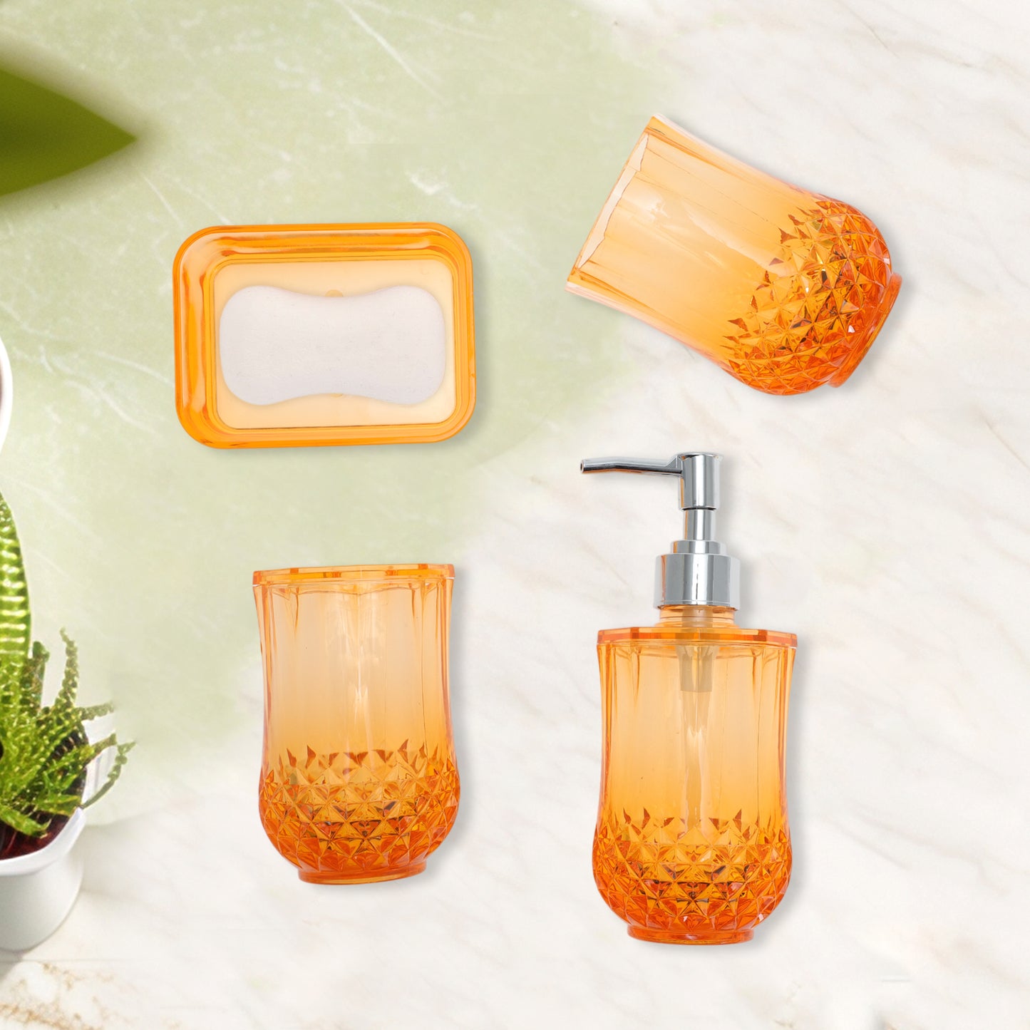 4 Pcs Set Durable Clear Bathroom Accessories Kit for Home Transparent Orange