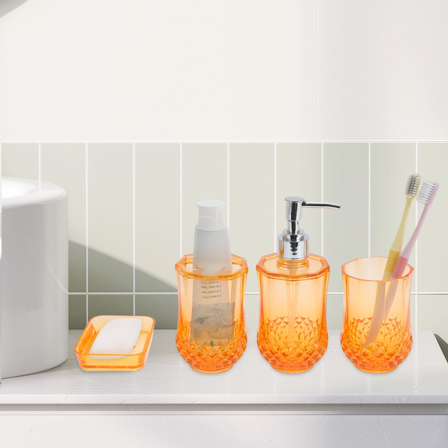 4 Pcs Set Durable Clear Bathroom Accessories Kit for Home Transparent Orange