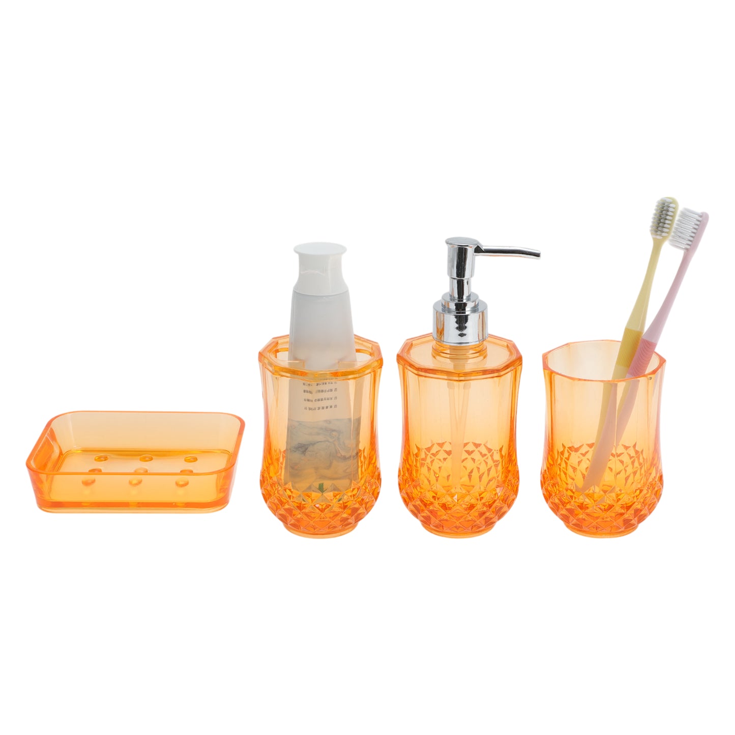 4 Pcs Set Durable Clear Bathroom Accessories Kit for Home Transparent Orange