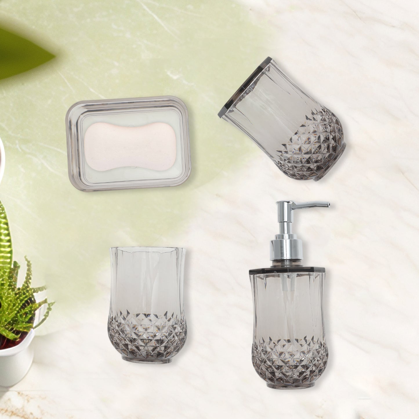 4 Pcs Set Durable Clear Bathroom Accessories Kit for Home Transparent Black