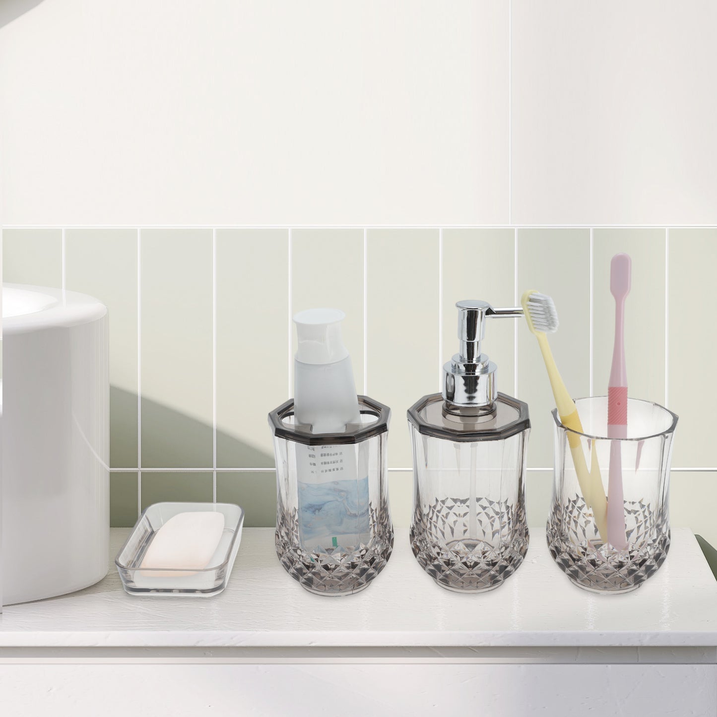 4 Pcs Set Durable Clear Bathroom Accessories Kit for Home Transparent Black