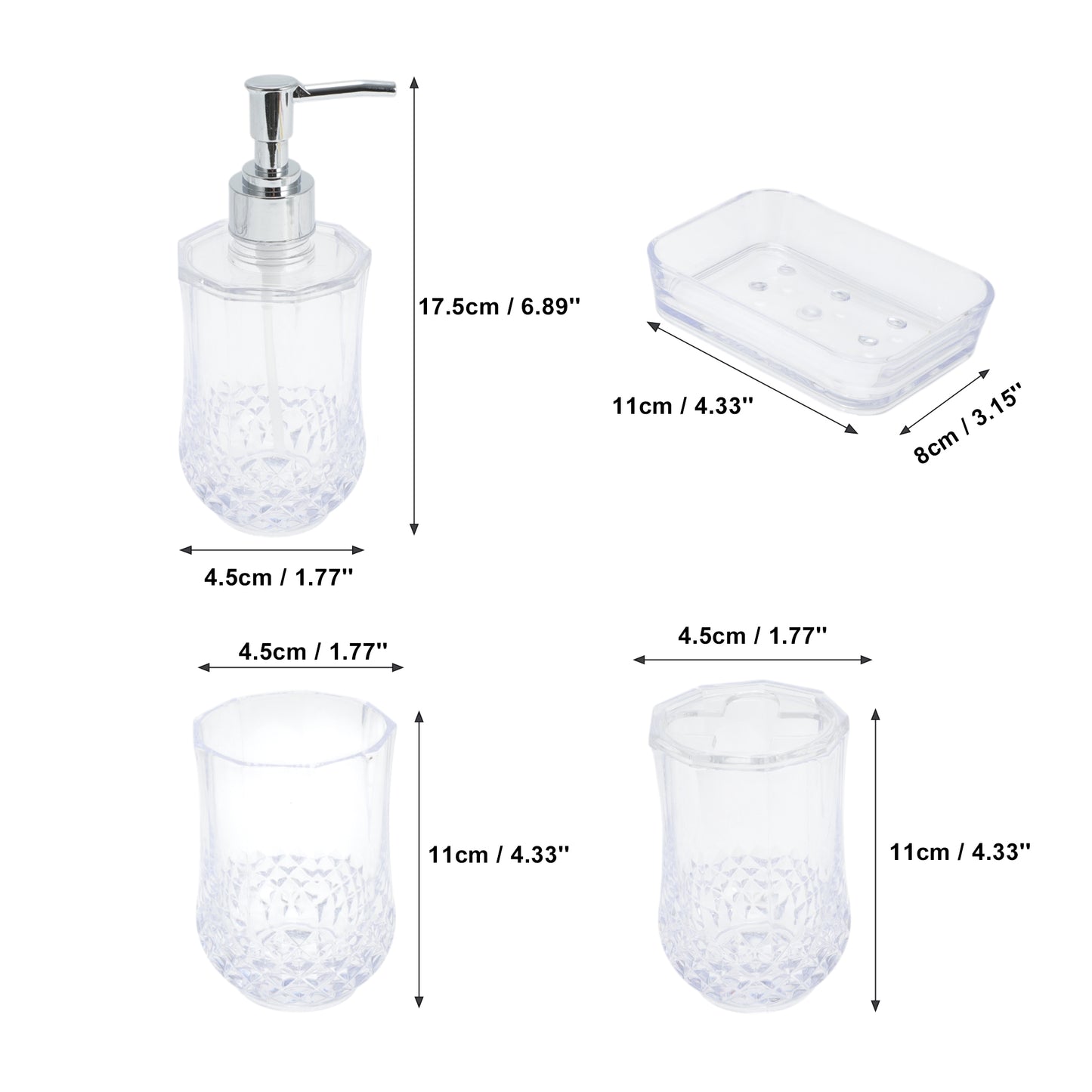 4 Pcs Set Durable Clear Bathroom Accessories Kit for Home Transparent