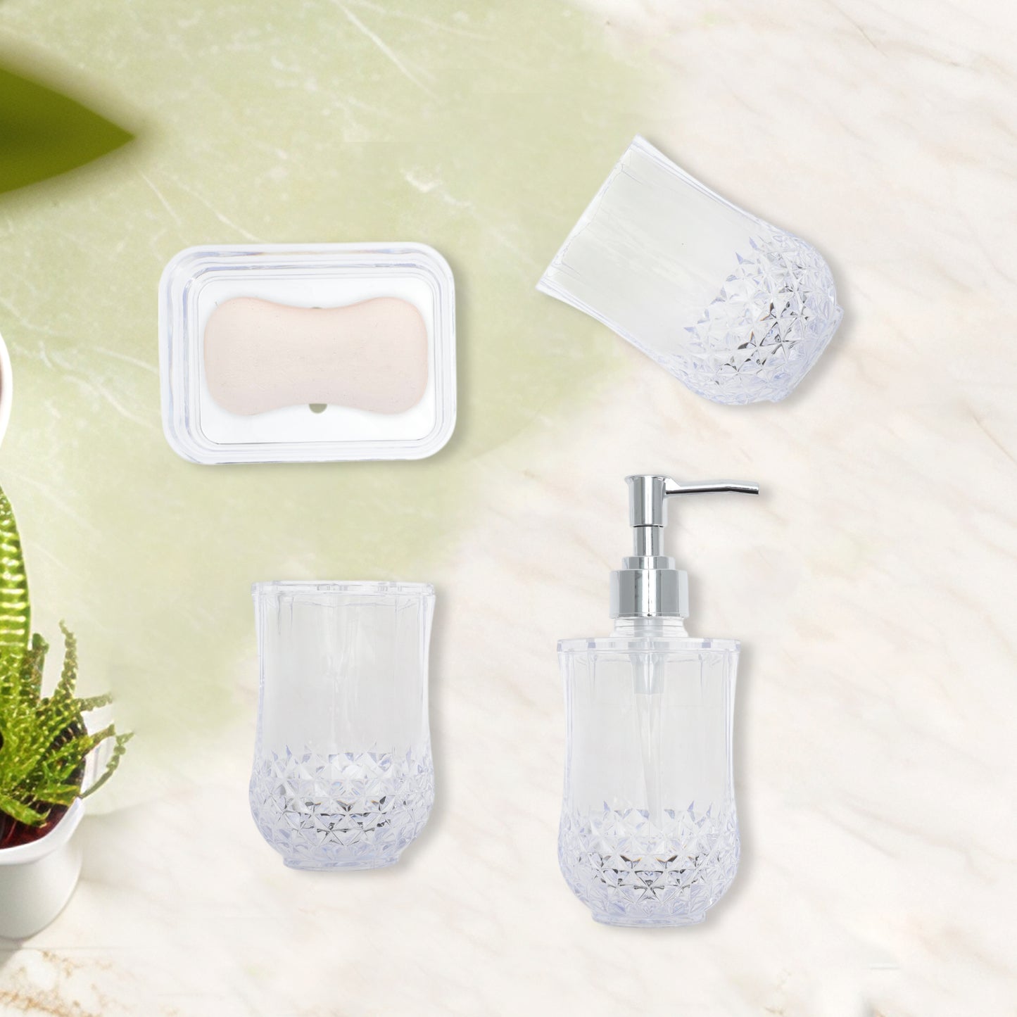 4 Pcs Set Durable Clear Bathroom Accessories Kit for Home Transparent
